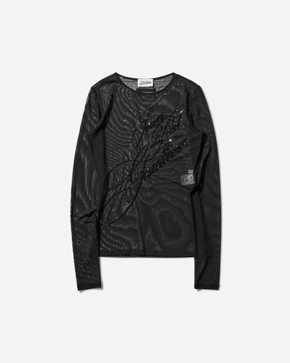 Jean Paul Gaultier Wmns Mesh Long Sleeves Top With Sequins Embroidery Jean Paul Gaultier Black T-Shirts Longsleeve 2503WTO339M001 00