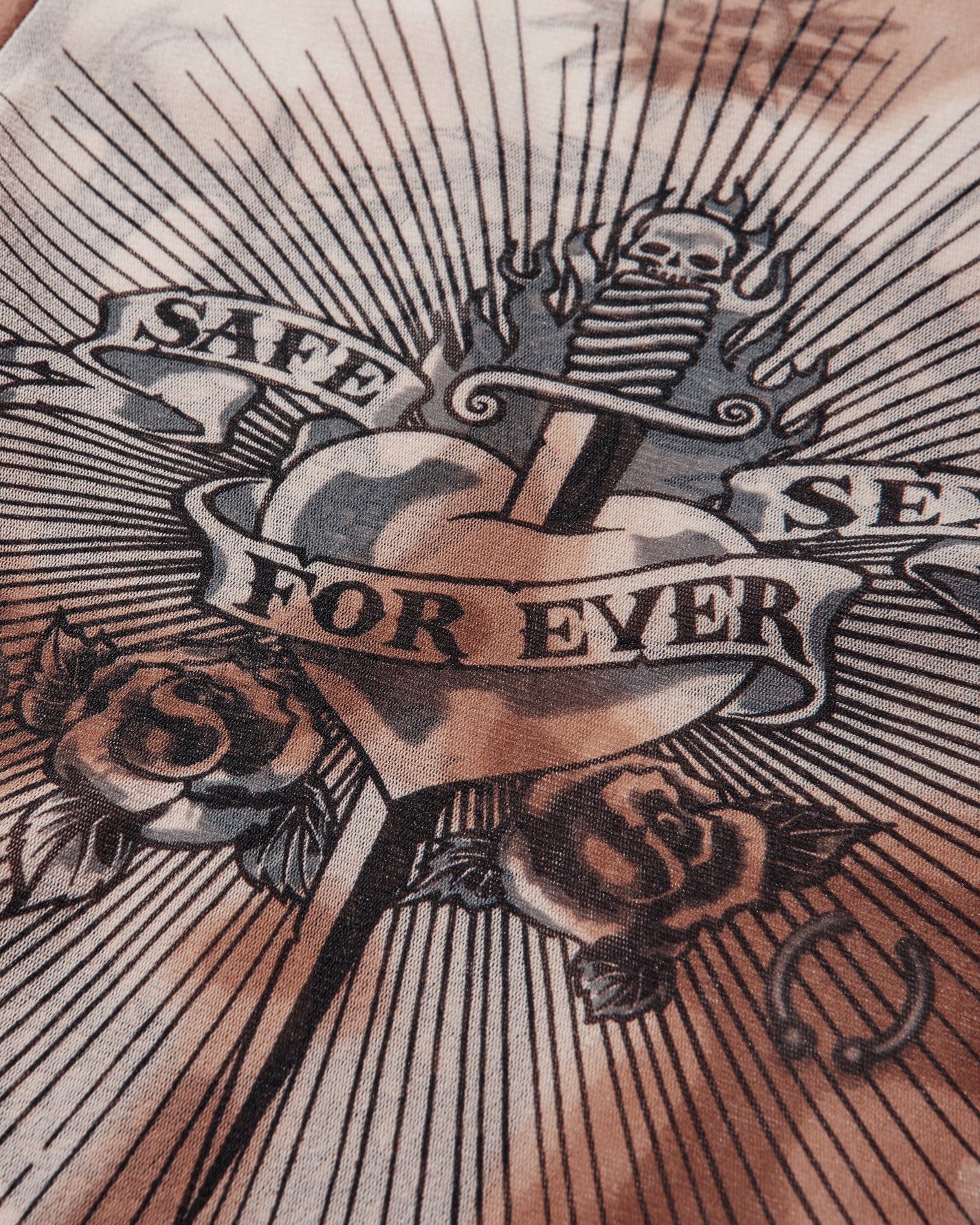 Jean Paul Gaultier Wmns Re-Edition :Long Sleeves Crew Neck Top - Printed "Safe Sex Tatoo" Nude/Brown/Black T-Shirts Longsleeve 26-01-W-TO456-M026P 636000