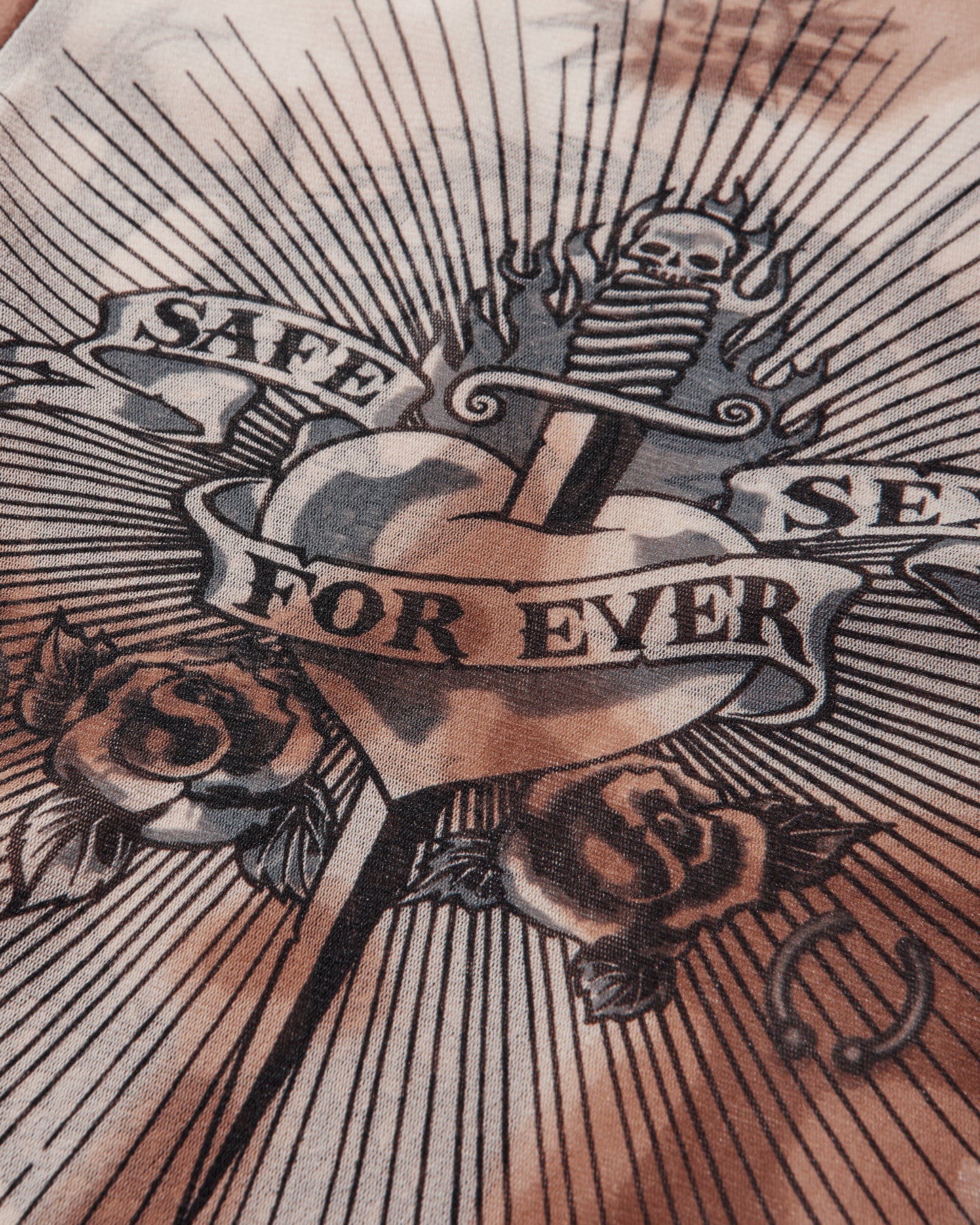 Jean Paul Gaultier Wmns Re-Edition :Long Sleeves Crew Neck Top - Printed "Safe Sex Tatoo" Nude/Brown/Black T-Shirts Longsleeve 26-01-W-TO456-M026P 636000