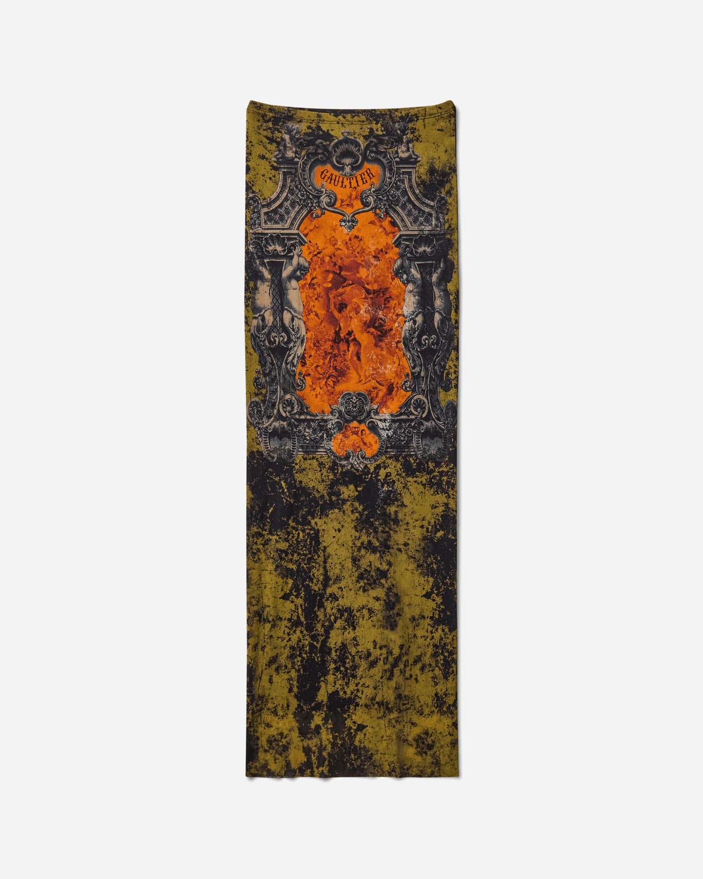 Jean Paul Gaultier Wmns Mesh Long Skirt Printed Medaillon Black/Khaki/Orange Skirts Maxi 2503WSK005M006 P004115