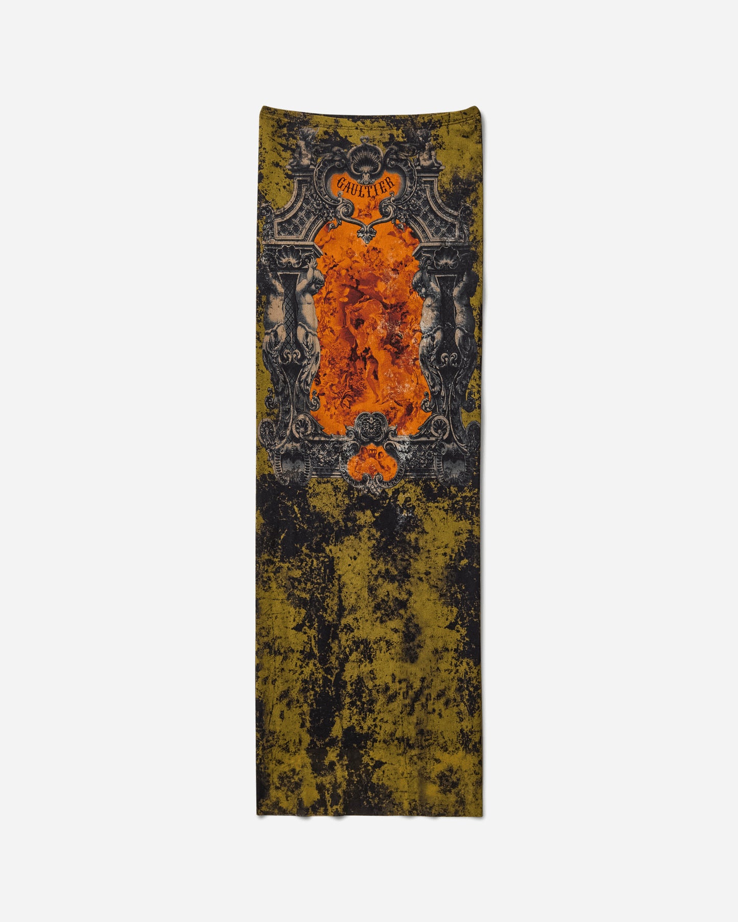 Jean Paul Gaultier Wmns Mesh Long Skirt Printed Medaillon Black/Khaki/Orange Skirts Maxi 2503WSK005M006 P004115