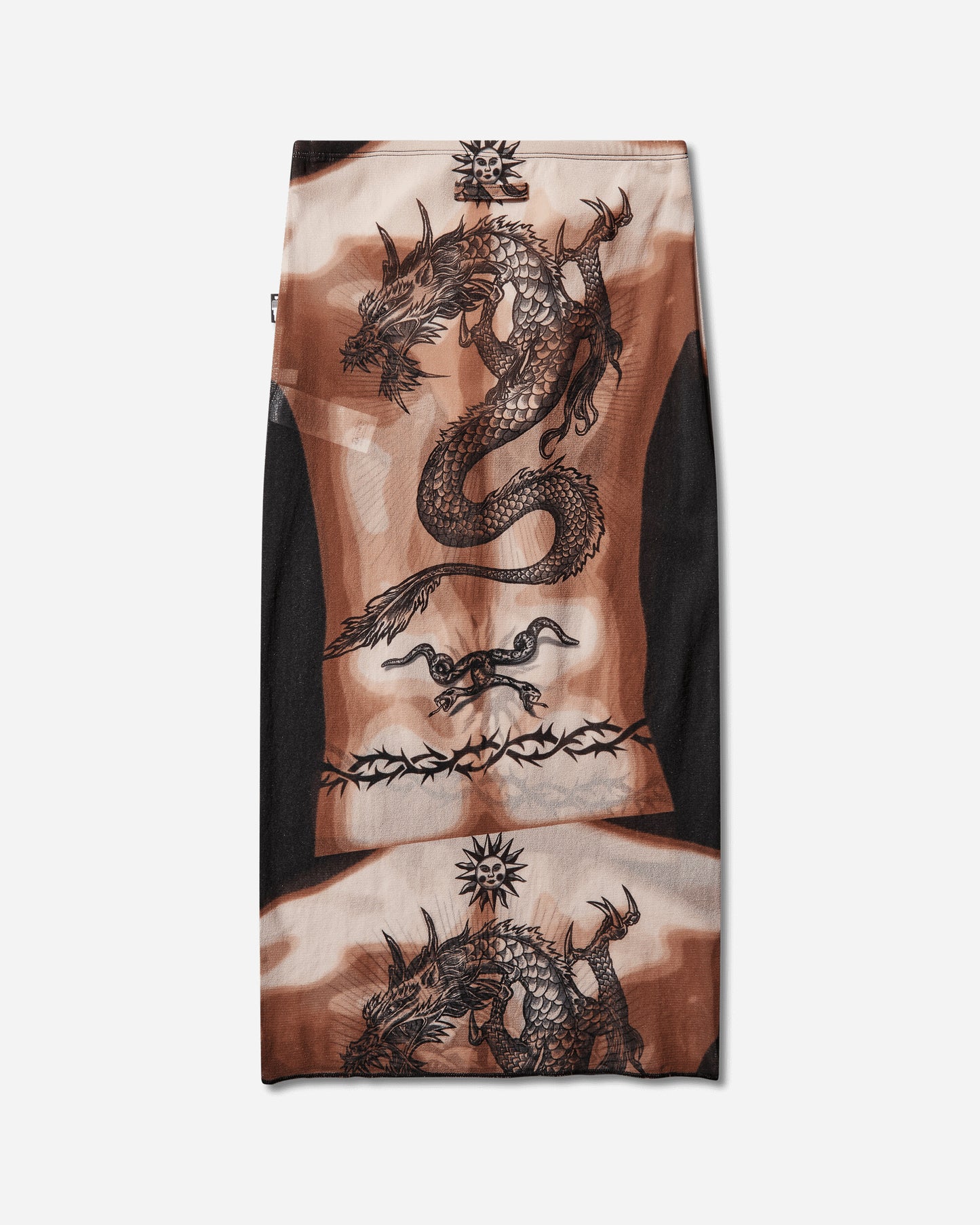Jean Paul Gaultier Wmns Re-Edition :Midi Skirt Low Waist - Printed "Safe Sex Tatoo" Nude/Brown/Black Skirts Midi 26-01-W-SK044-M026P 636000