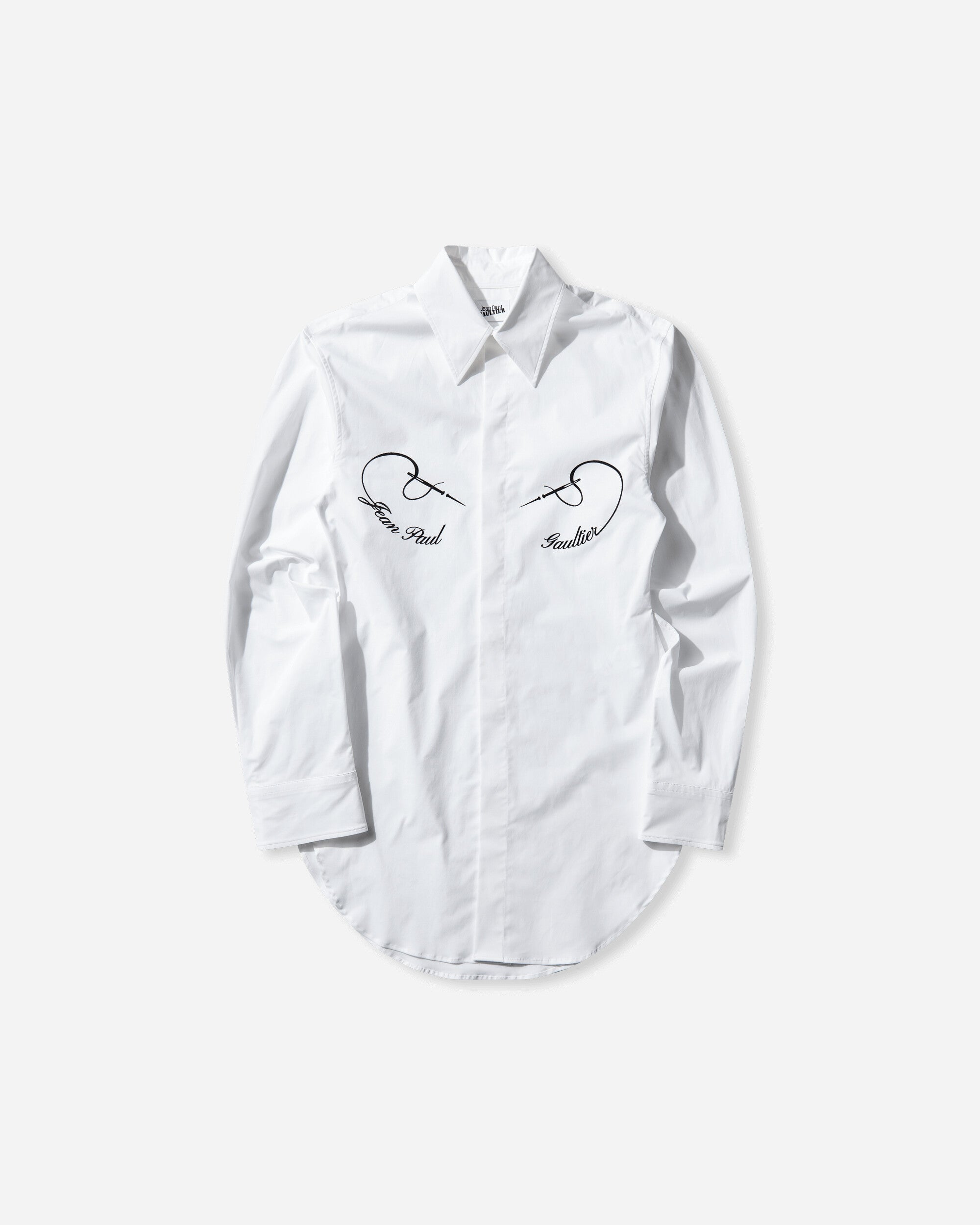 Jean Paul Gaultier Wmns Shirt With "Needles Jean Paul Gaultier" Flock Print White/Black Shirts Overshirt 26-01-W-ST050-C071 0100