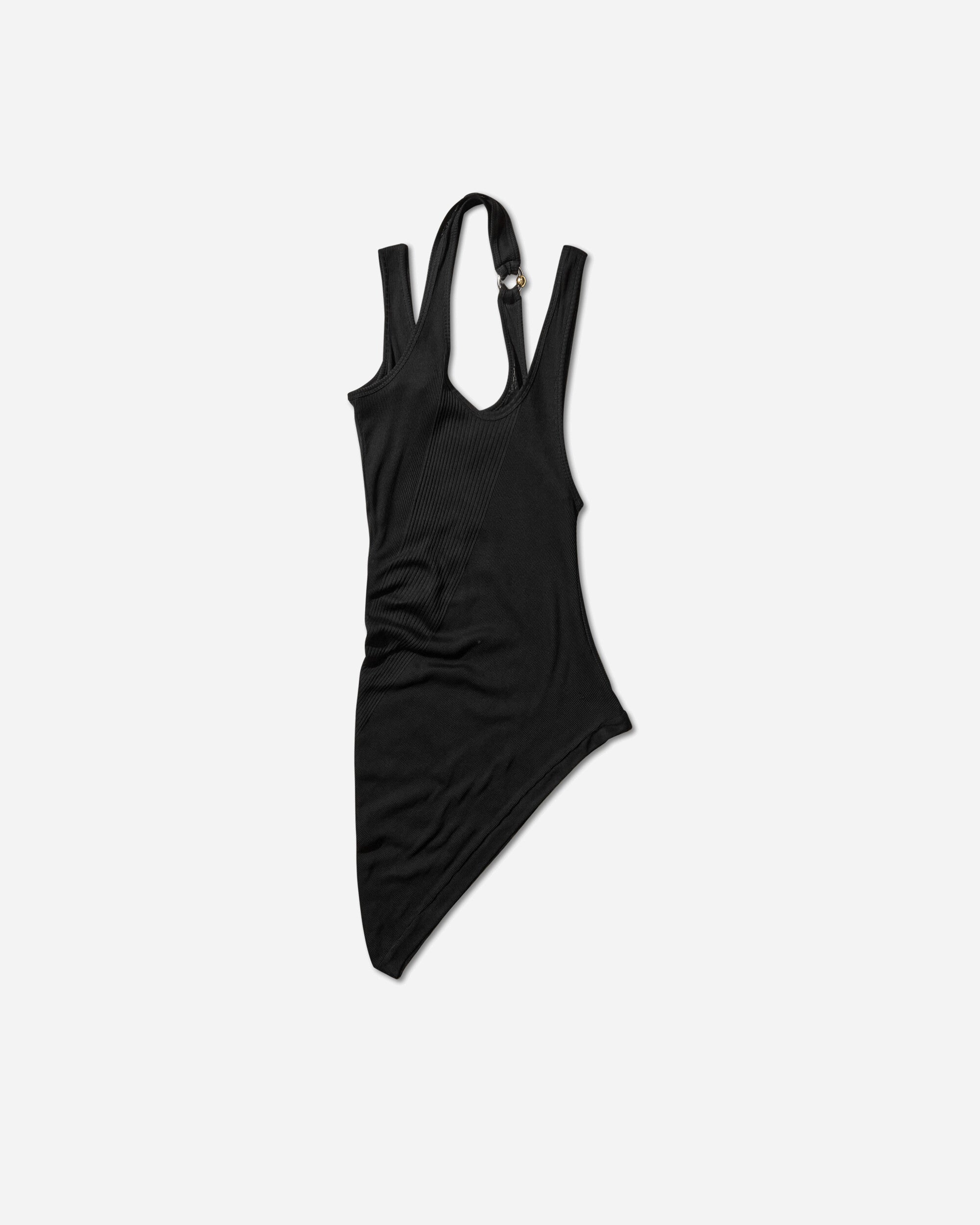 Jean Paul Gaultier Wmns Cotton Ribbed Twisted Double Layer Tank Top With Gaultier Piercing Black T-Shirts Shortsleeve 2503WTO292J000 00