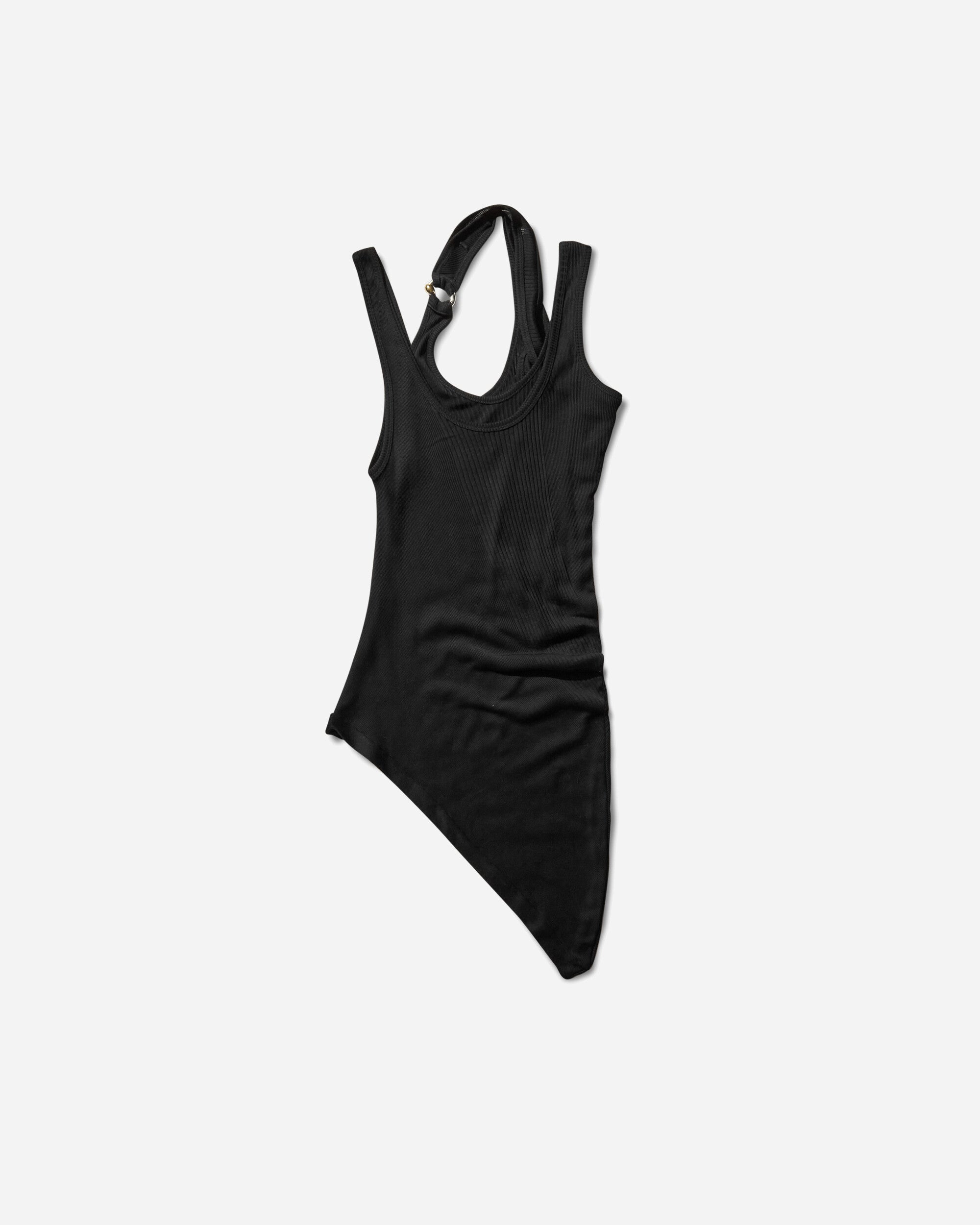 Jean Paul Gaultier Wmns Cotton Ribbed Twisted Double Layer Tank Top With Gaultier Piercing Black T-Shirts Shortsleeve 2503WTO292J000 00