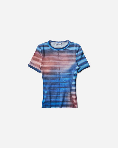 Jean Paul Gaultier Wmns Mesh Baby Tee Printed Air Light Blue/BluePeach T-Shirts Shortsleeve 2503WTO318M005 P565034