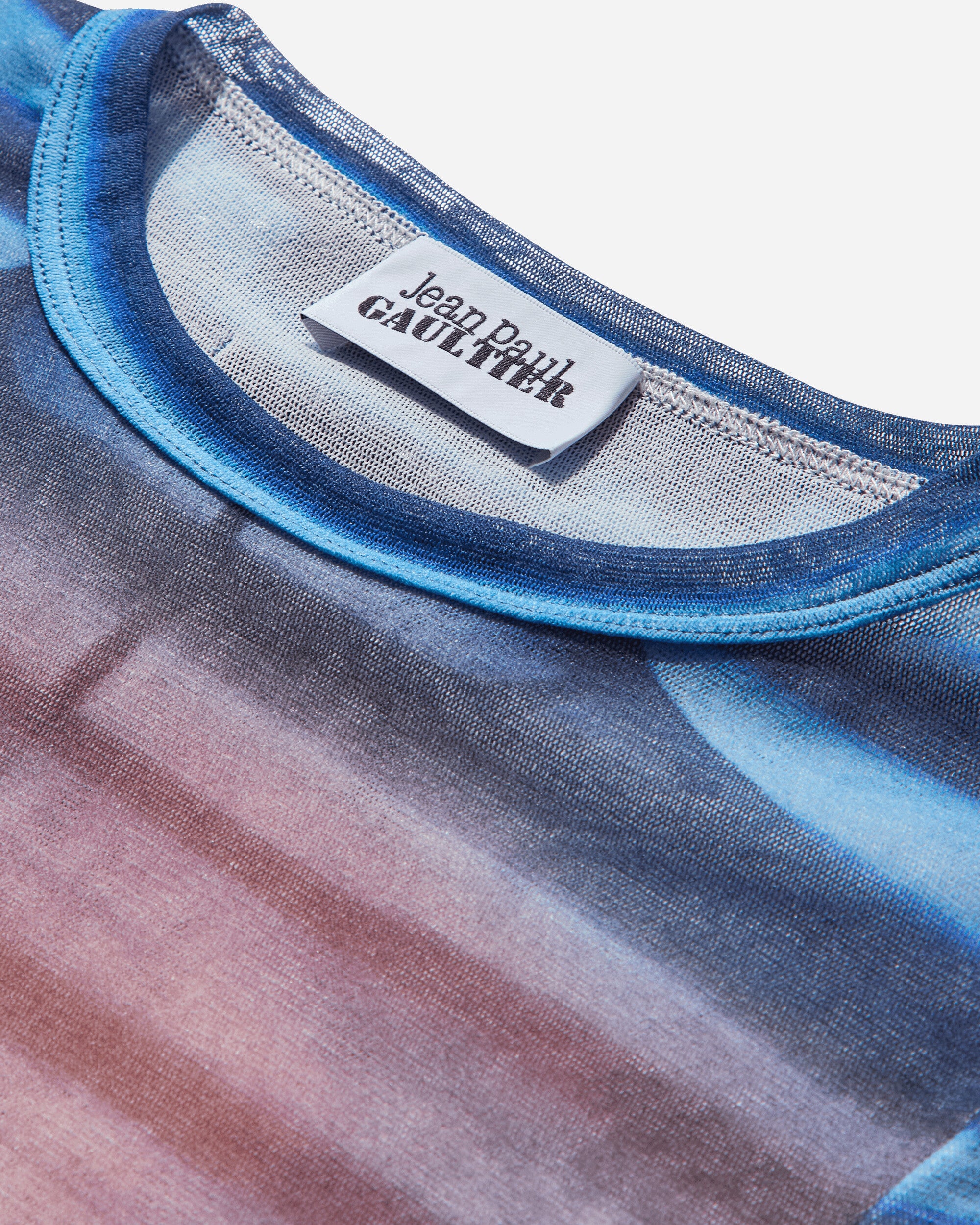 Jean Paul Gaultier Wmns Mesh Baby Tee Printed Air Light Blue/BluePeach T-Shirts Shortsleeve 2503WTO318M005 P565034