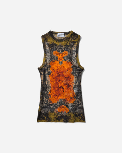 Jean Paul Gaultier Wmns Mesh Tank Top Printed Medaillon Black/Khaki/Orange T-Shirts Shortsleeve 2503WTO304M006 P004115