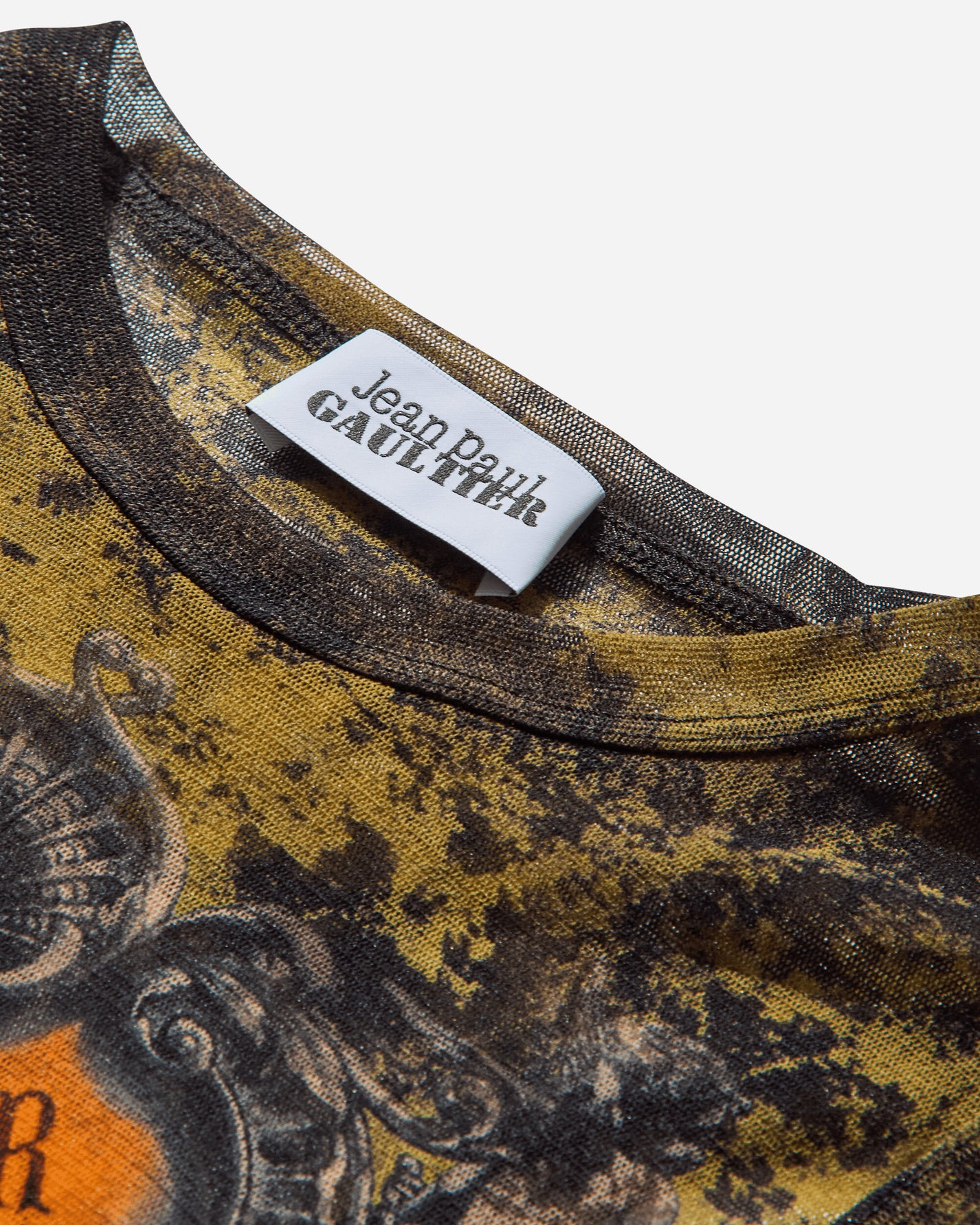 Jean Paul Gaultier Wmns Mesh Tank Top Printed Medaillon Black/Khaki/Orange T-Shirts Shortsleeve 2503WTO304M006 P004115