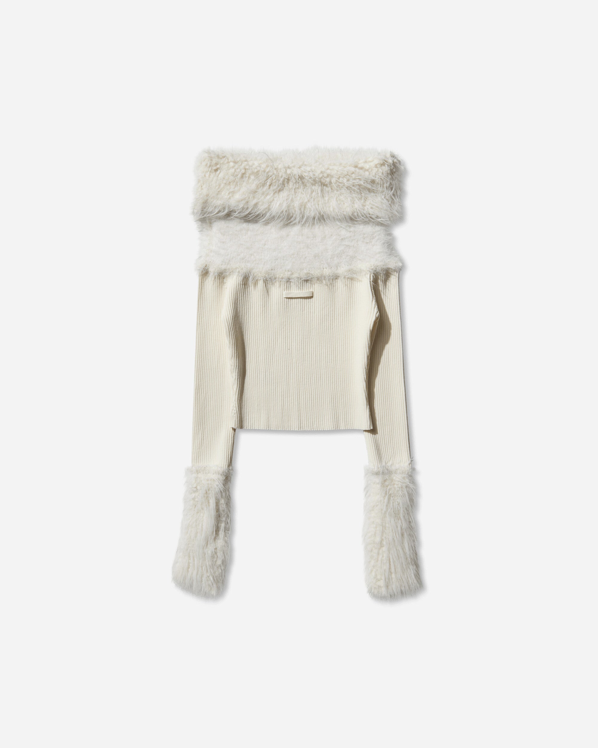 Jean Paul Gaultier Wmns Mix Viscose Ribbed And Hairy Details Sweater Ecru Knitwears Sweaters 2503WPO018K005 03