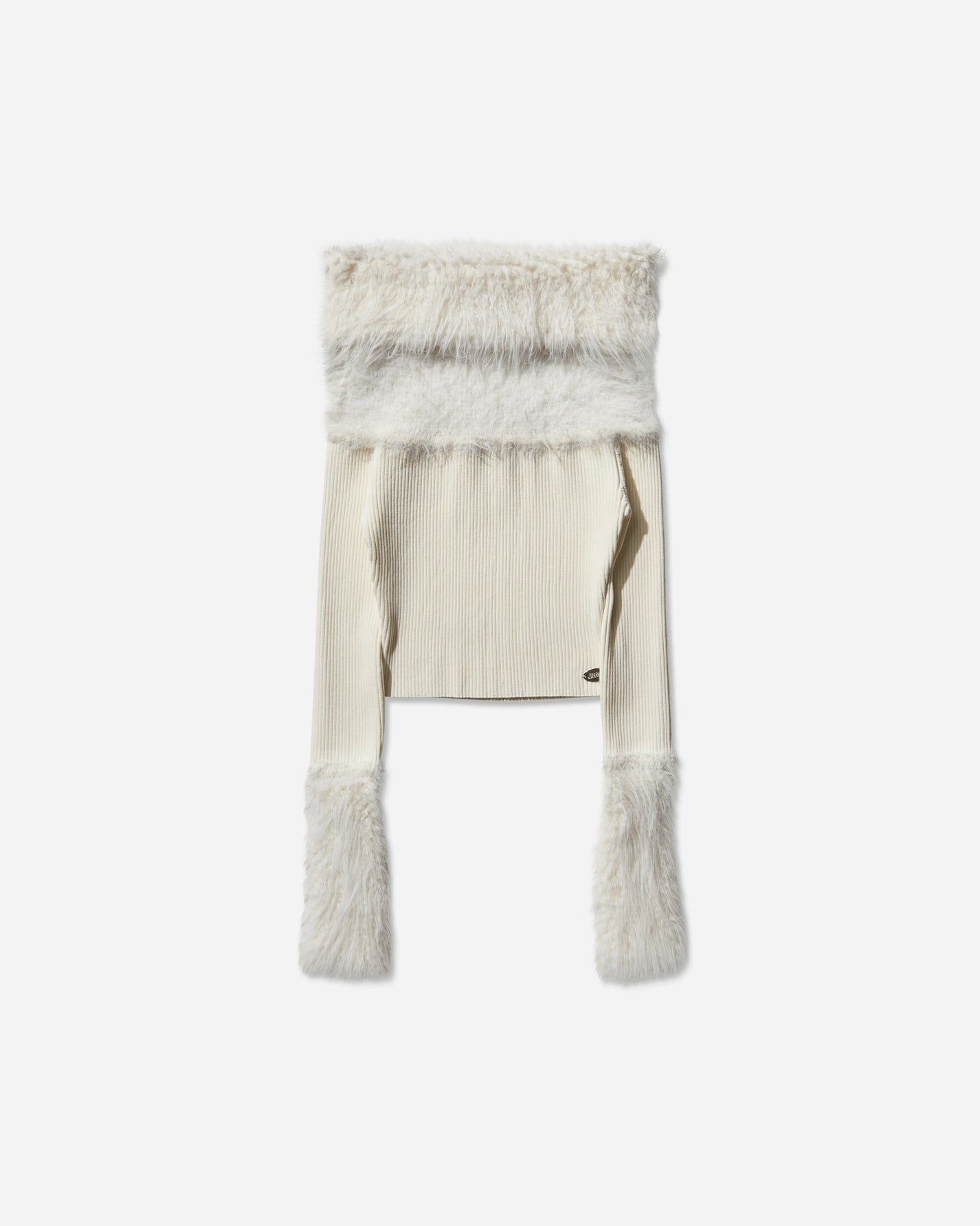 Jean Paul Gaultier Wmns Mix Viscose Ribbed And Hairy Details Sweater Ecru Knitwears Sweaters 2503WPO018K005 03