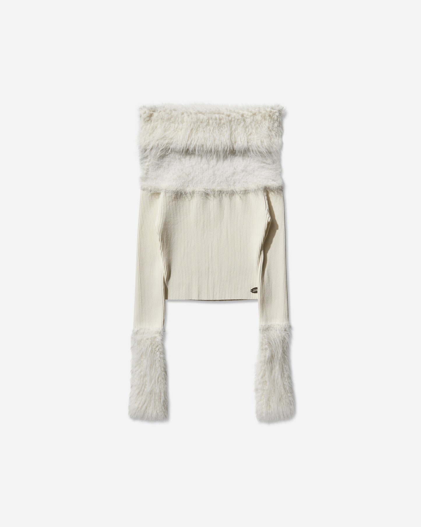 Jean Paul Gaultier Wmns Mix Viscose Ribbed And Hairy Details Sweater Ecru Knitwears Sweaters 2503WPO018K005 03