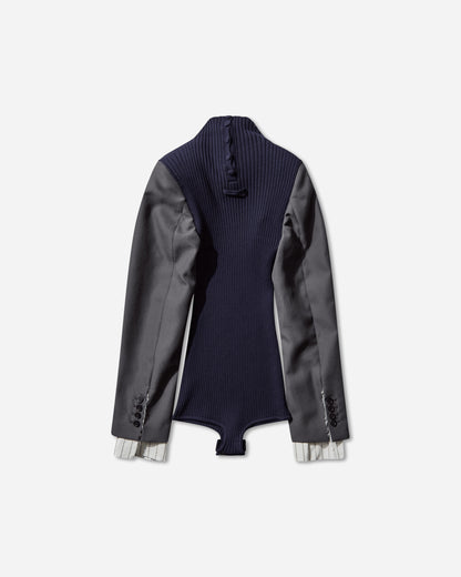 Jean Paul Gaultier Wmns Stretch Merino Wool Flat Rib High Neck Body Suit With Tailored Sleeeves Navy/Dark/Grey  Knitwears Sweaters 2504WPO037K017 5904
