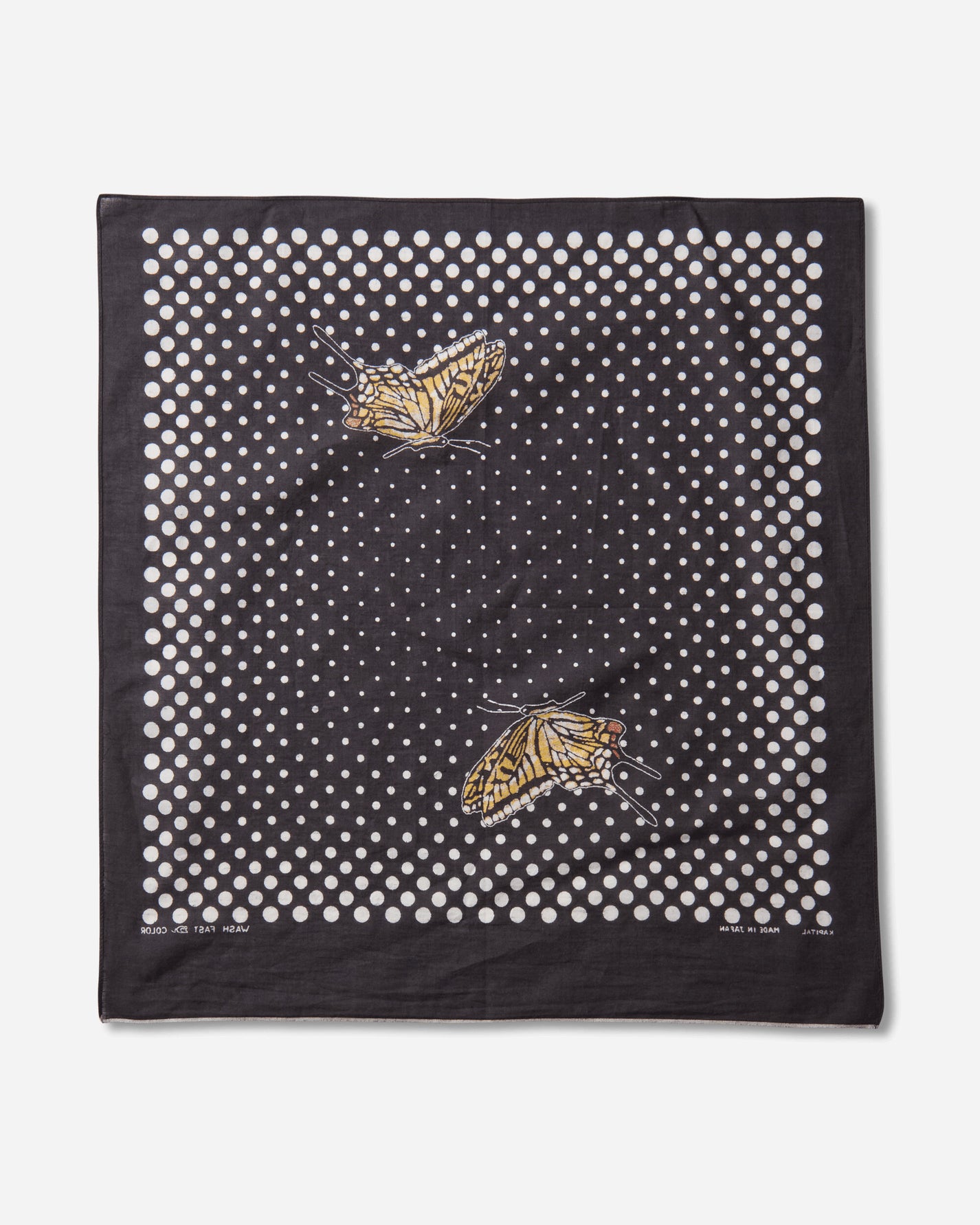 KAPITAL Fastcolor Selvedge Bandana (Coco Swallowtail) Black Gloves and Scarves Bandanas EK-657BA BLACK