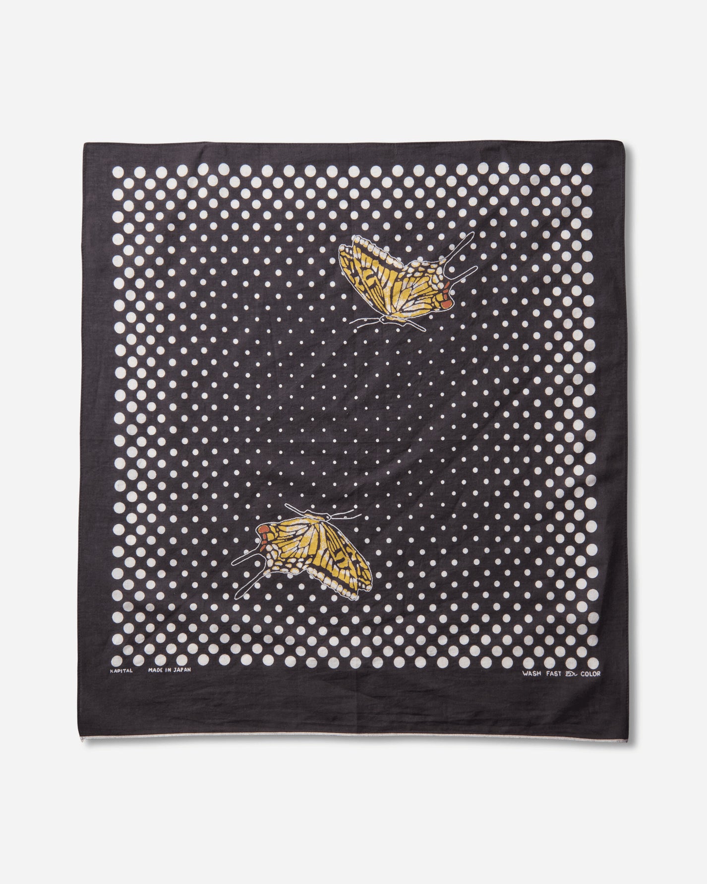 KAPITAL Fastcolor Selvedge Bandana (Coco Swallowtail) Black Gloves and Scarves Bandanas EK-657BA BLACK