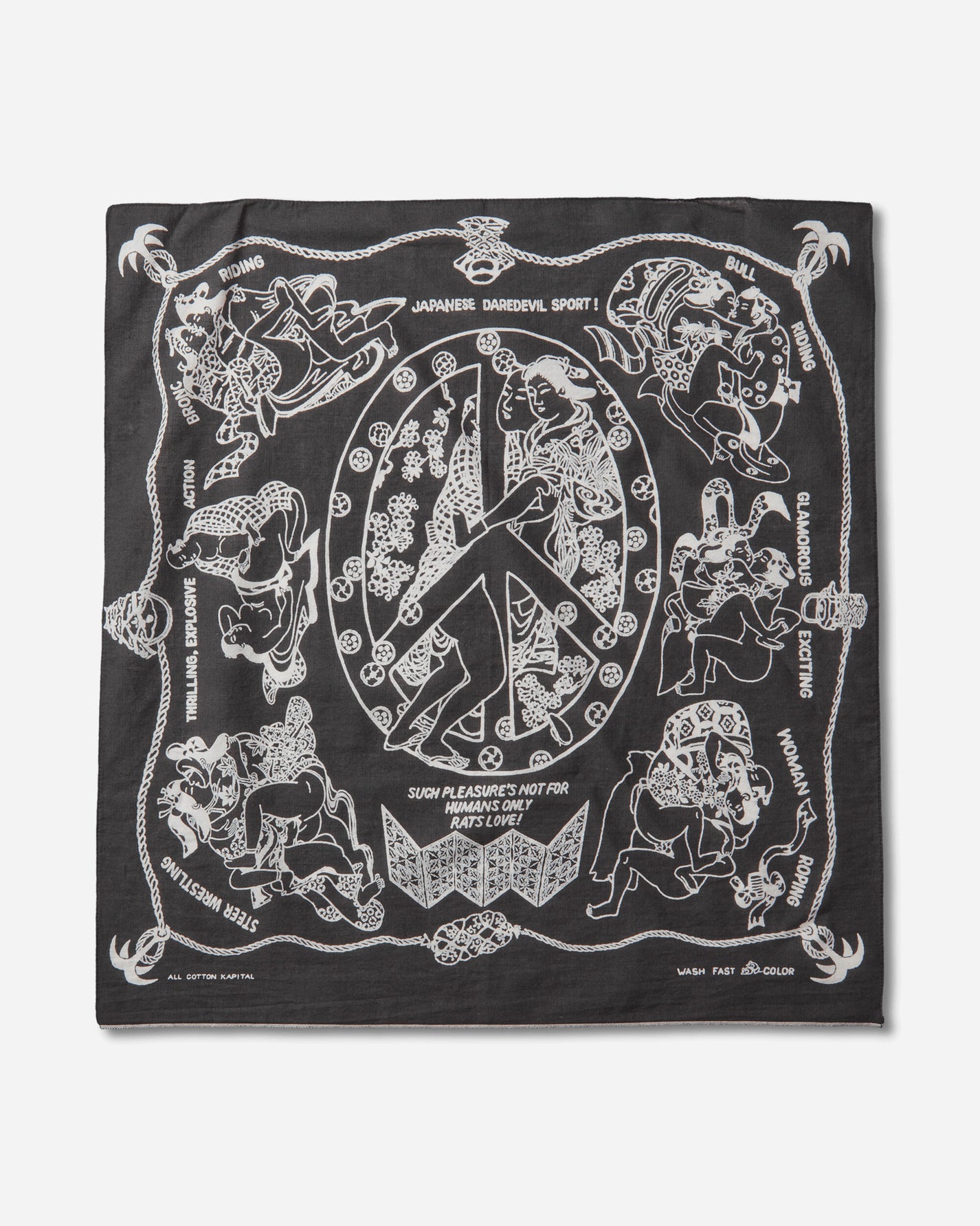 KAPITAL Fastcolor Selvedge Bandana (Yobai) Black Gloves and Scarves Bandanas EK-554BA BLACK