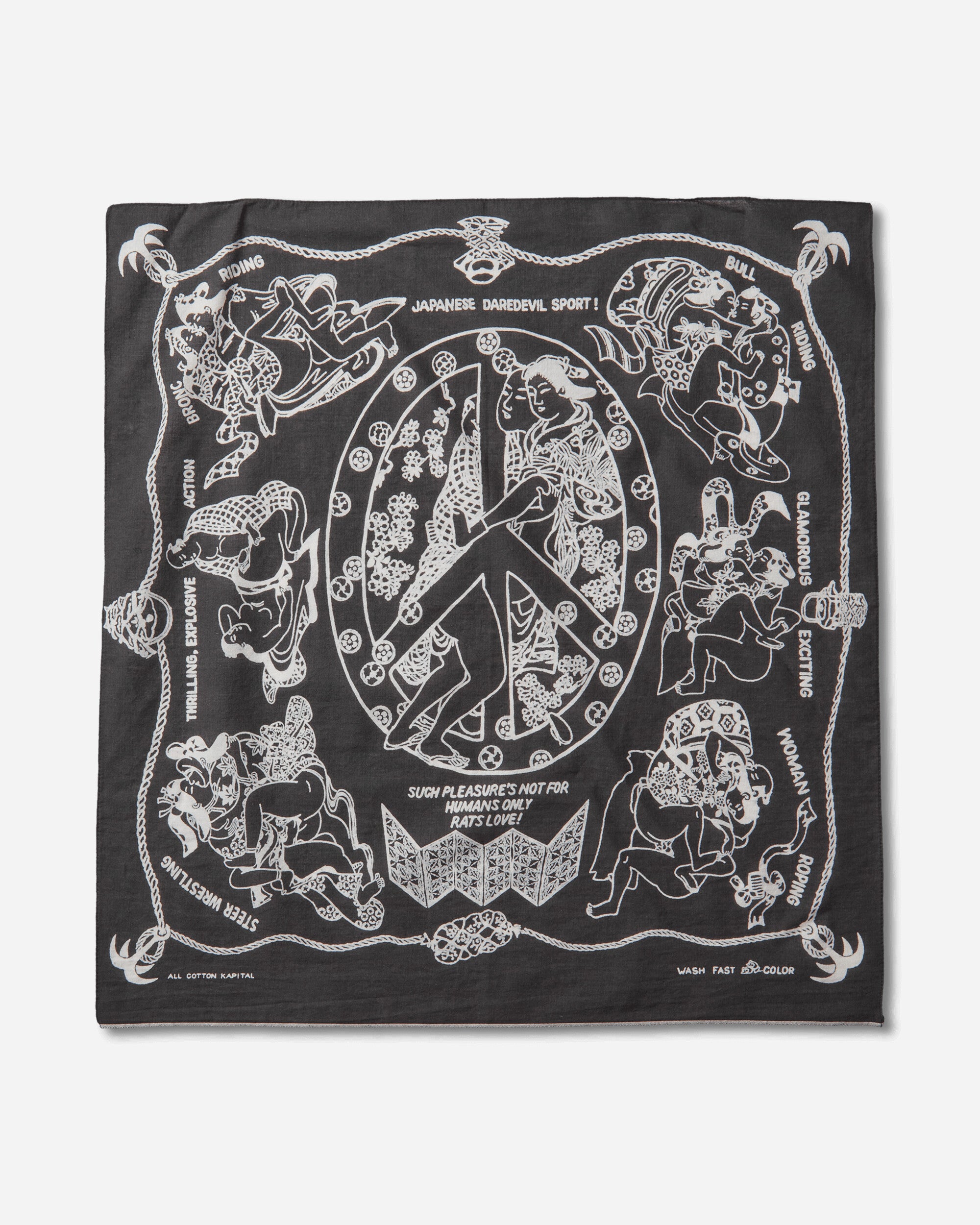 KAPITAL Fastcolor Selvedge Bandana (Yobai) Black Gloves and Scarves Bandanas EK-554BA BLACK