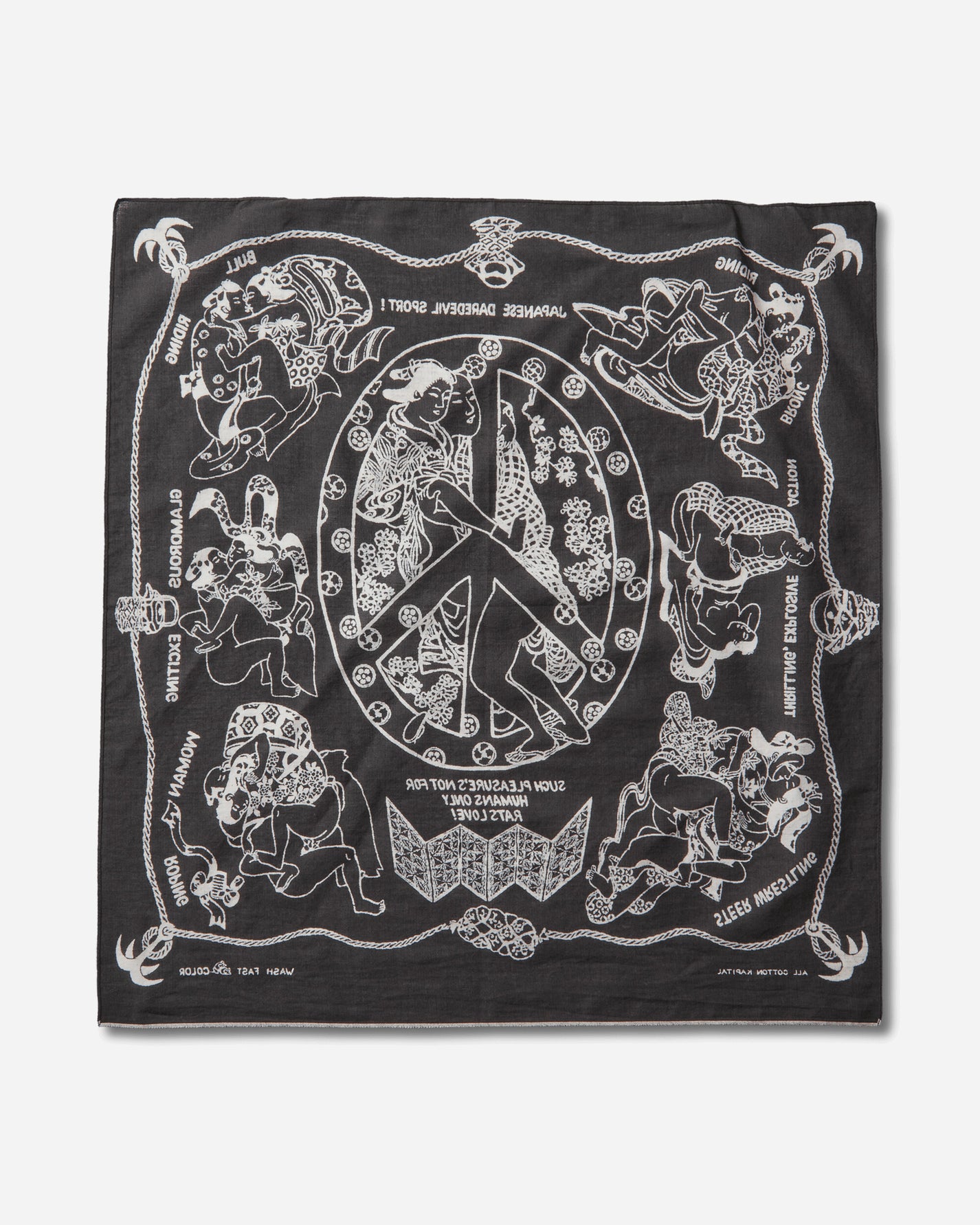 KAPITAL Fastcolor Selvedge Bandana (Yobai) Black Gloves and Scarves Bandanas EK-554BA BLACK