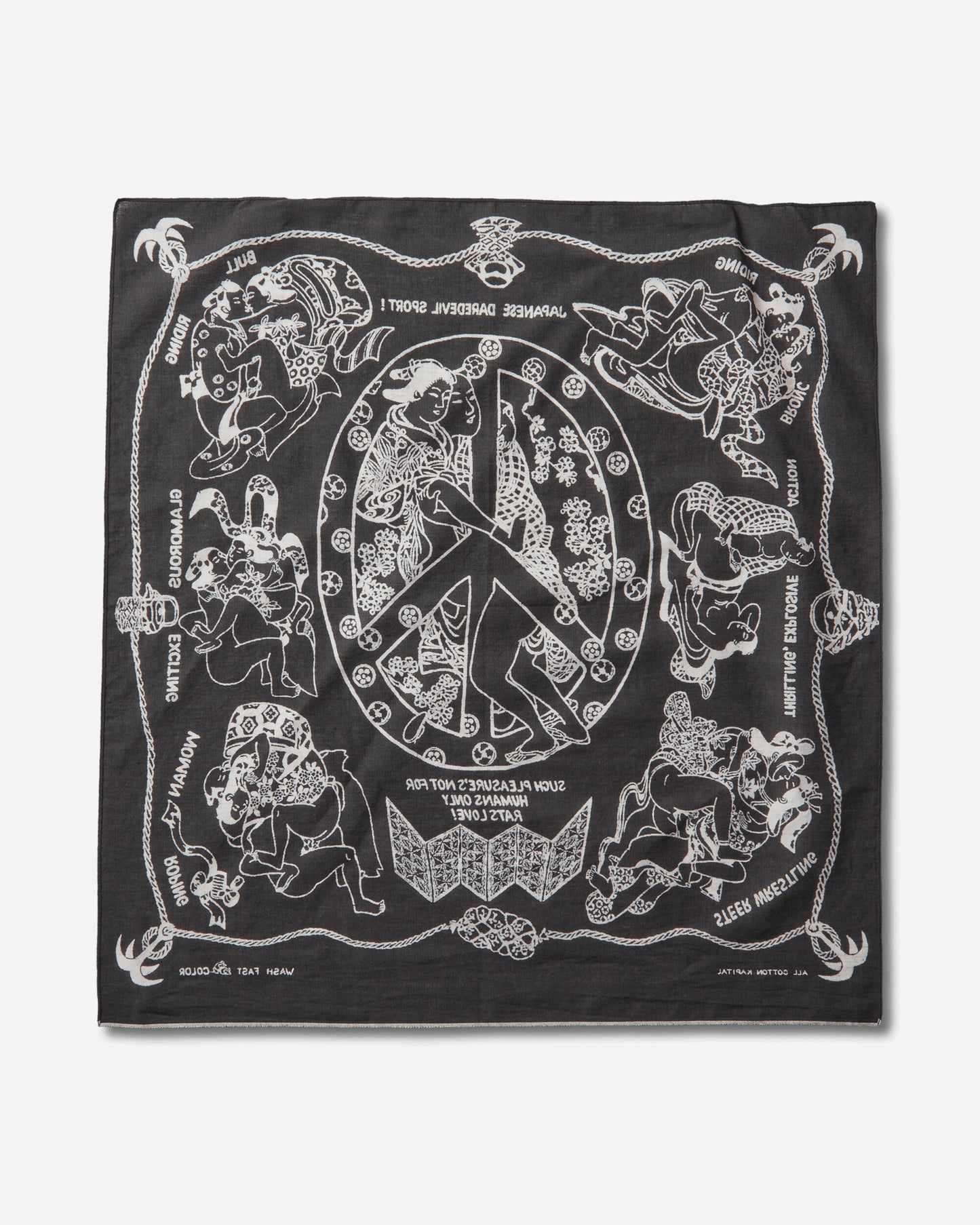 KAPITAL Fastcolor Selvedge Bandana (Yobai) Black Gloves and Scarves Bandanas EK-554BA BLACK