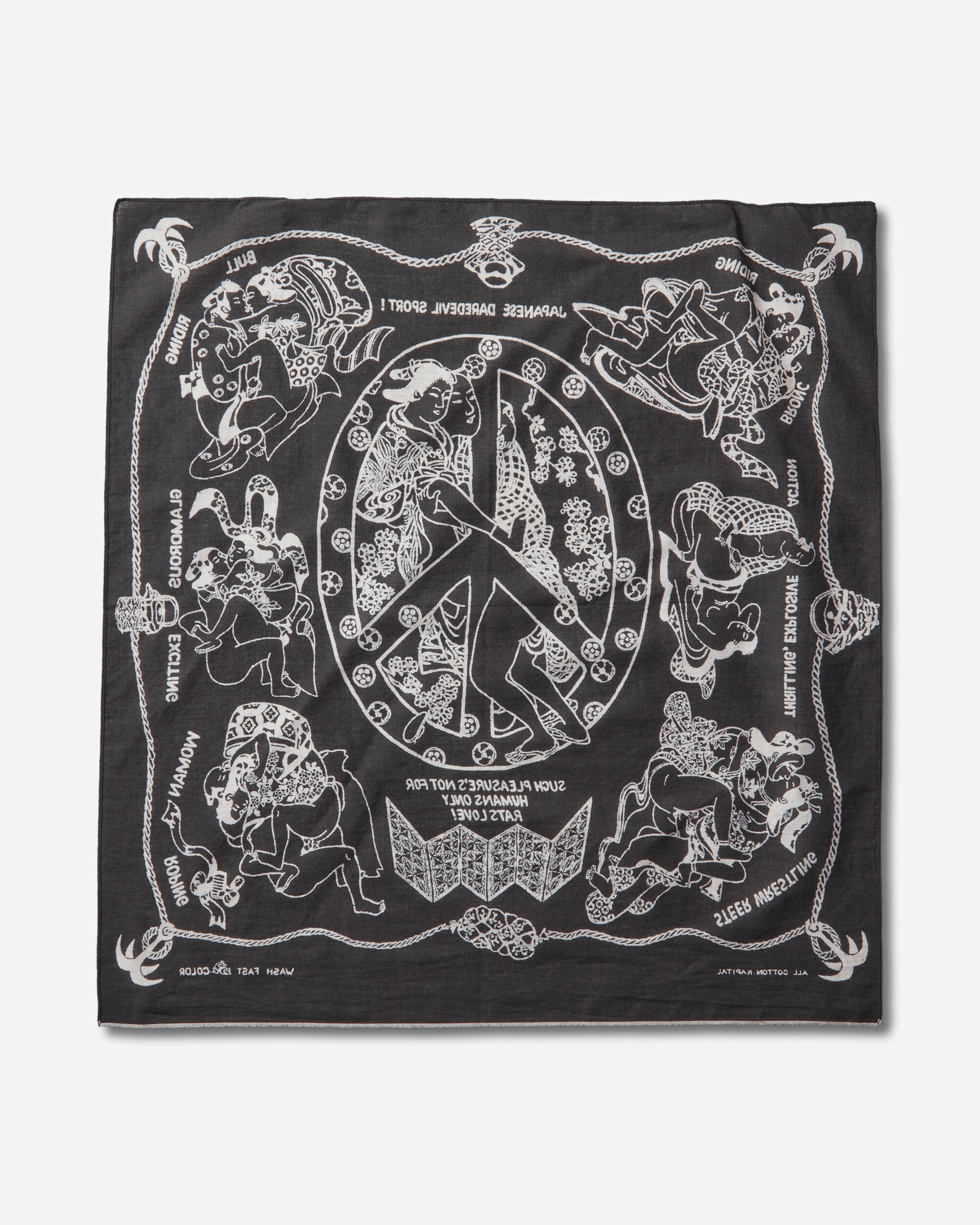 KAPITAL Fastcolor Selvedge Bandana (Yobai) Black Gloves and Scarves Bandanas EK-554BA BLACK
