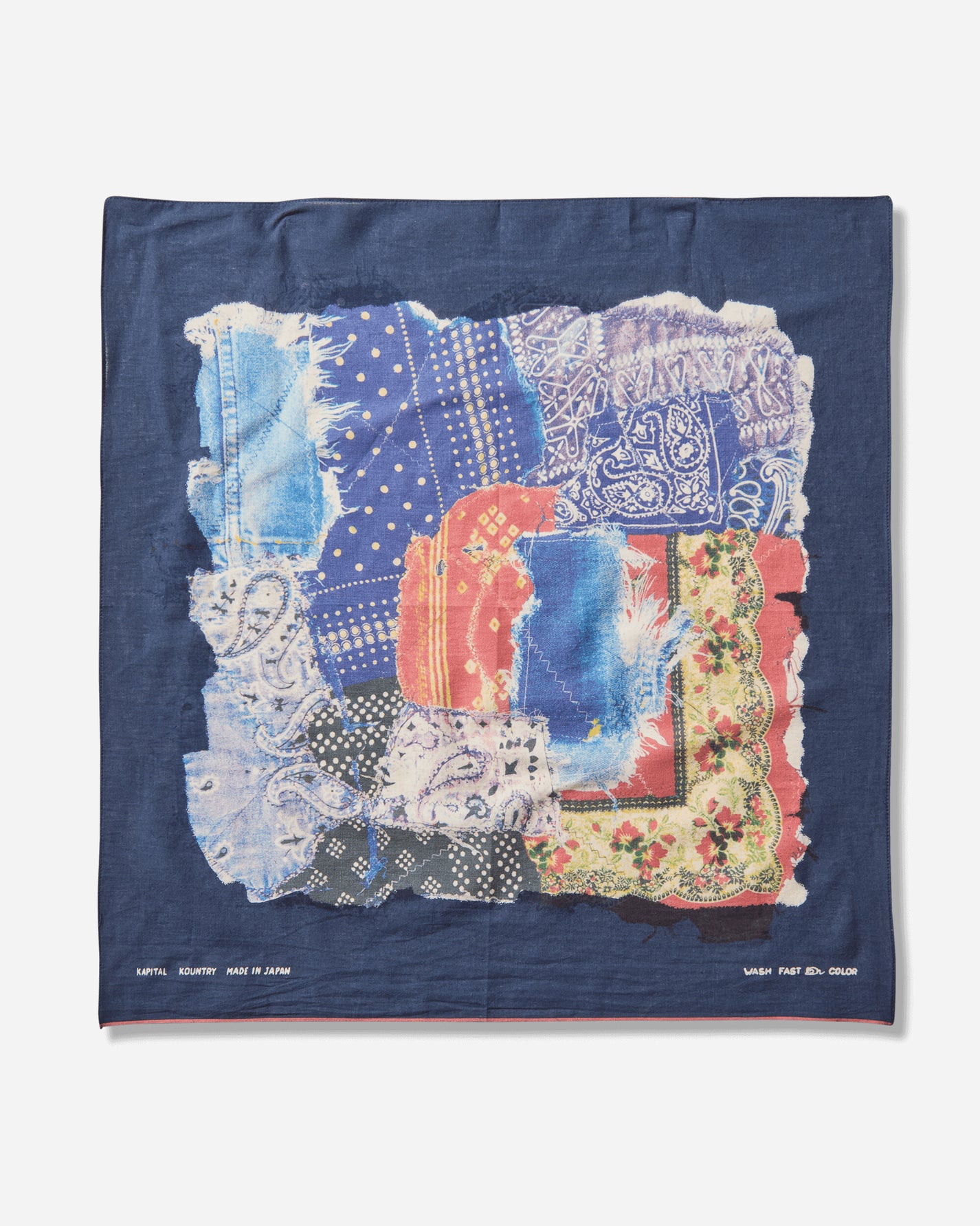 KAPITAL Fastcolor Selvedge Bandanna Bandana Patchwork Navy Gloves and Scarves Bandanas EK-1818BA NAVY