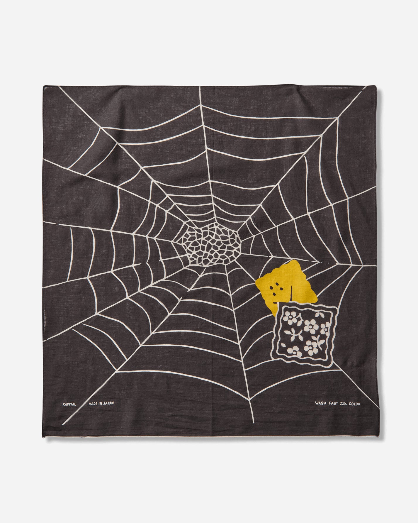 KAPITAL Fastcolor Selvedge Bandanna Spider Peckish Rainbowy Black Gloves and Scarves Bandanas K2504BA529 BLACK