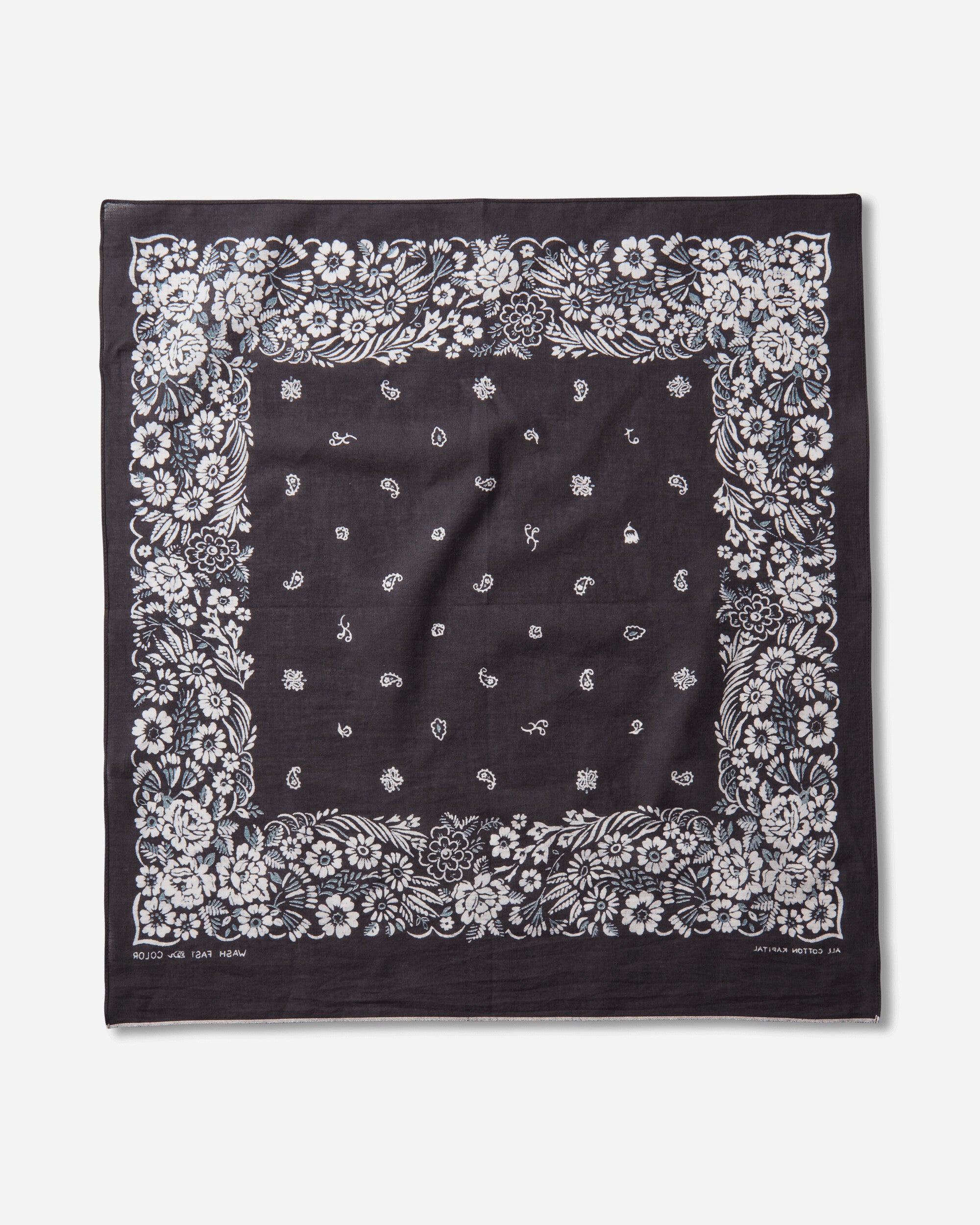 KAPITAL Fastcolor Selvedge Bandanna (Churchill Garden) 20X20 Black Gloves and Scarves Bandanas K2508BA507 BLACK