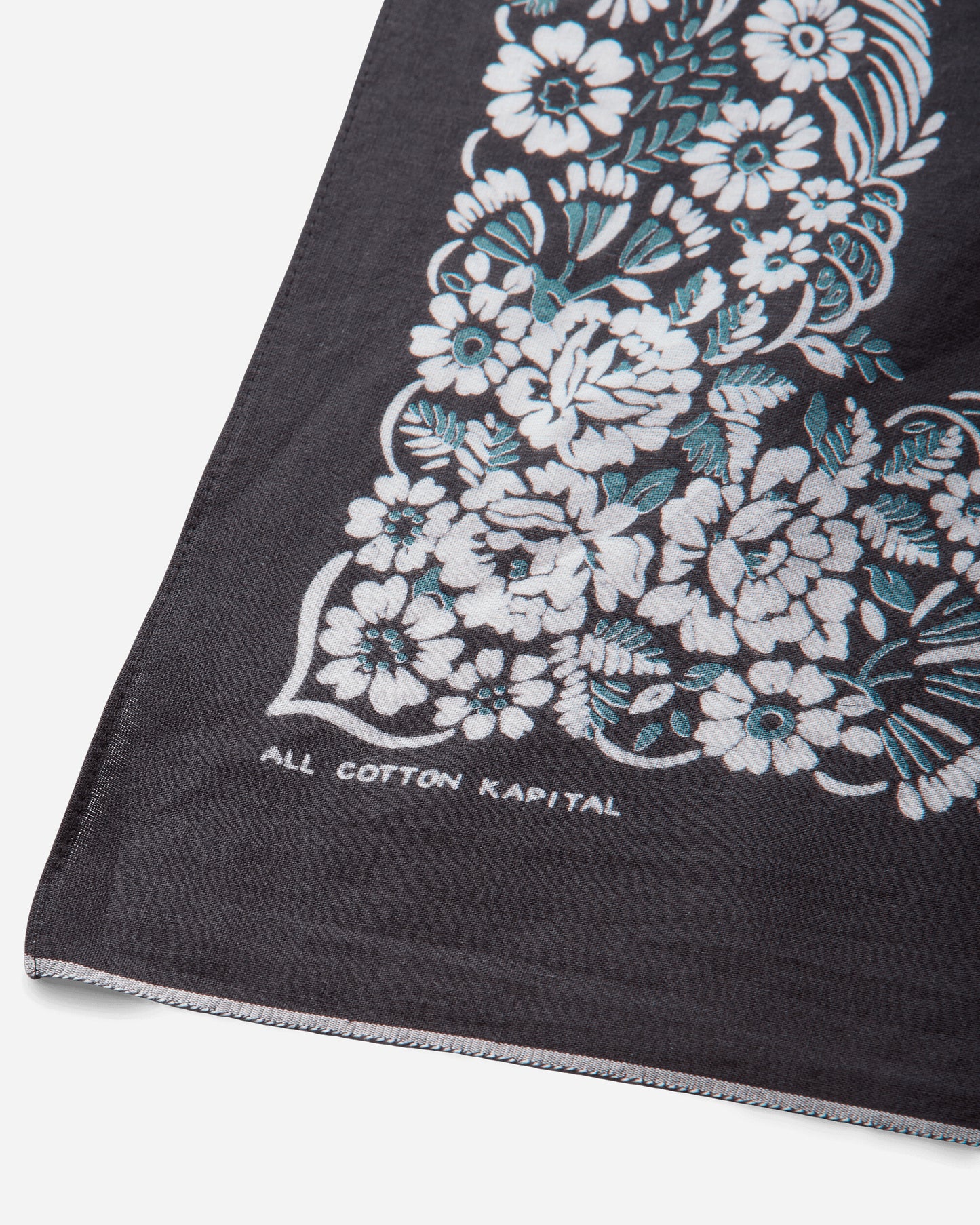 KAPITAL Fastcolor Selvedge Bandanna (Churchill Garden) 20X20 Black Gloves and Scarves Bandanas K2508BA507 BLACK