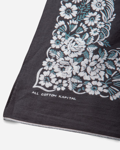 KAPITAL Fastcolor Selvedge Bandanna (Churchill Garden) 20X20 Black Gloves and Scarves Bandanas K2508BA507 BLACK