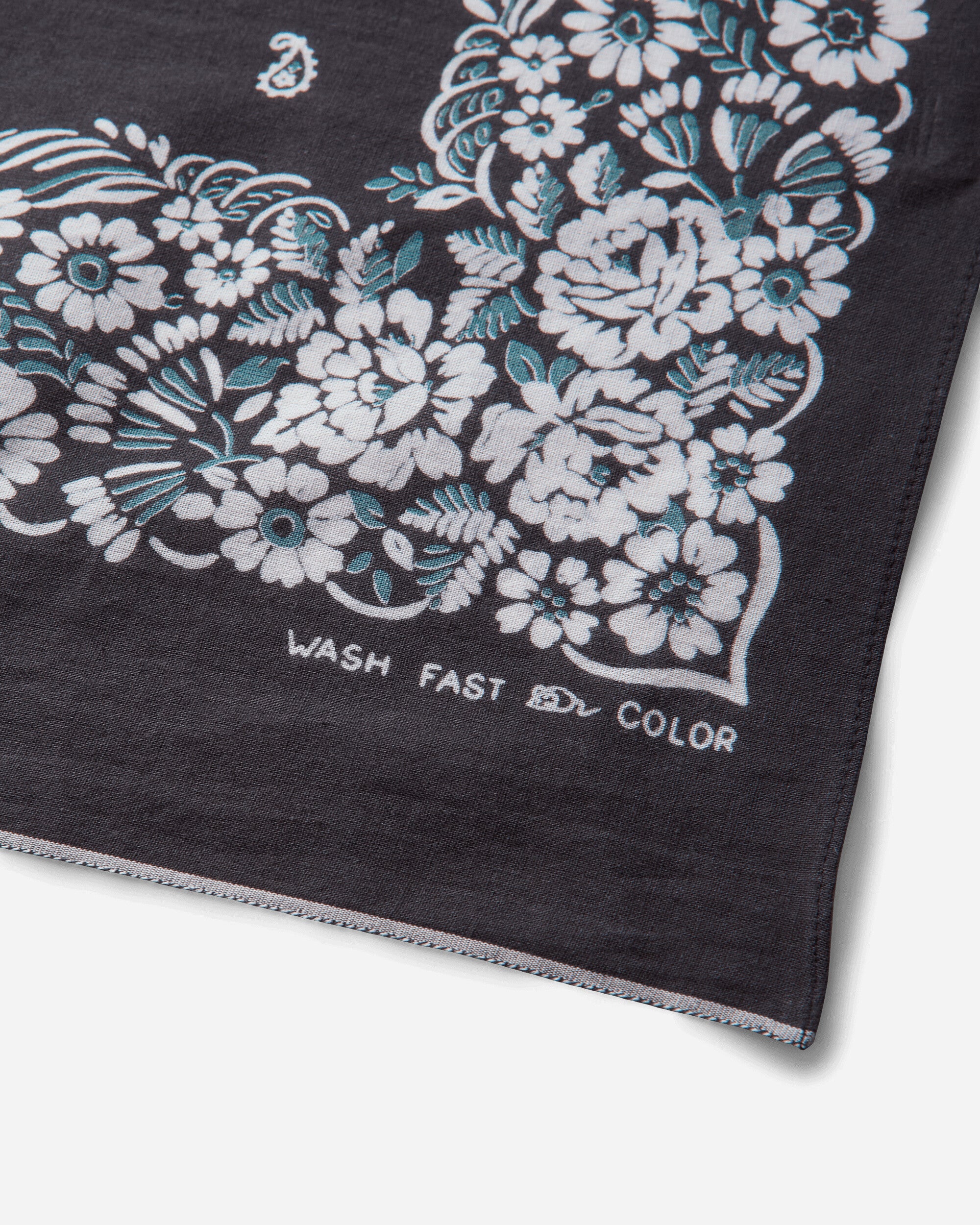 KAPITAL Fastcolor Selvedge Bandanna (Churchill Garden) 20X20 Black Gloves and Scarves Bandanas K2508BA507 BLACK