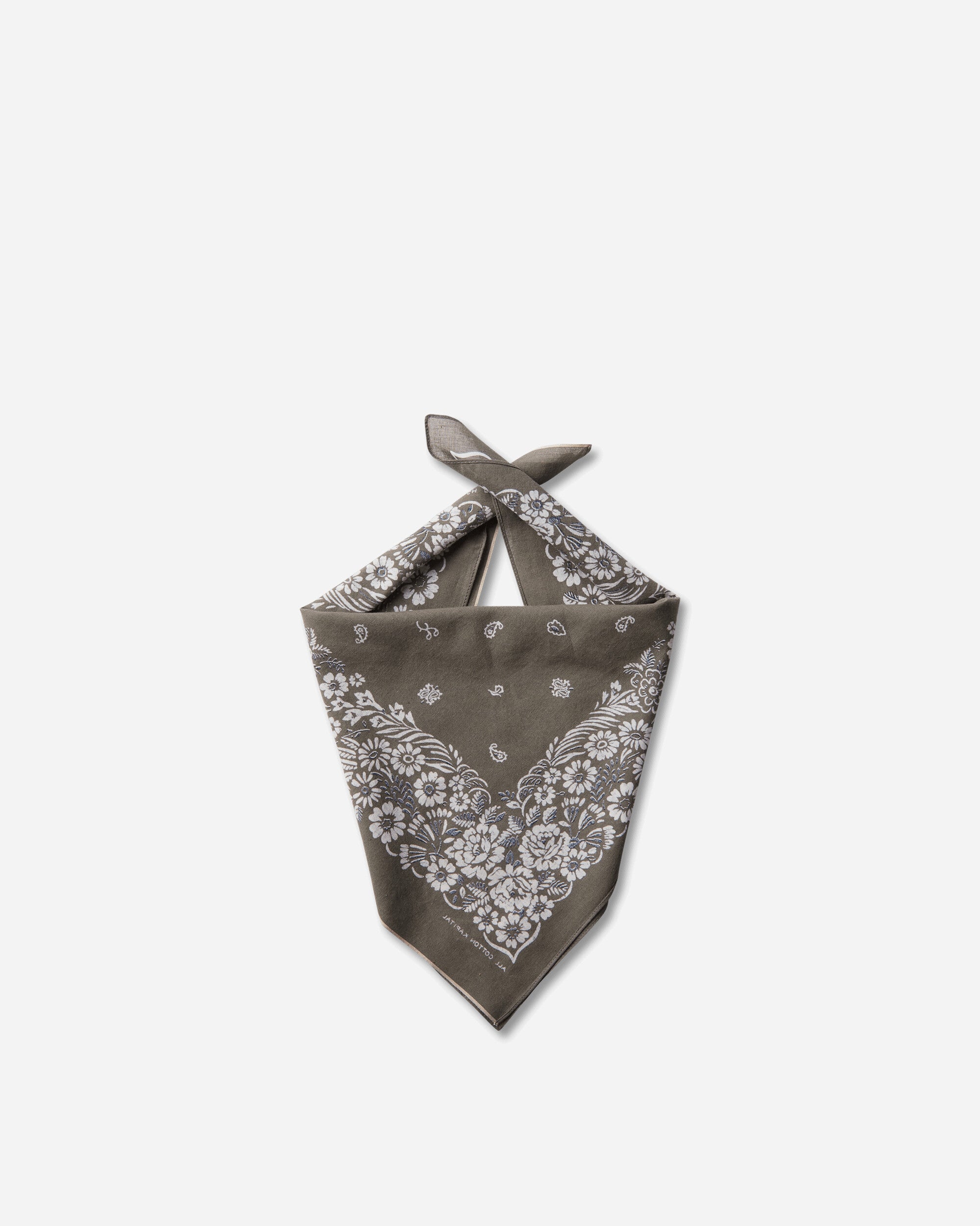 KAPITAL Fastcolor Selvedge Bandanna (Churchill Garden) 20X20 Khaki Gloves and Scarves Bandanas K2508BA507 KHAKI