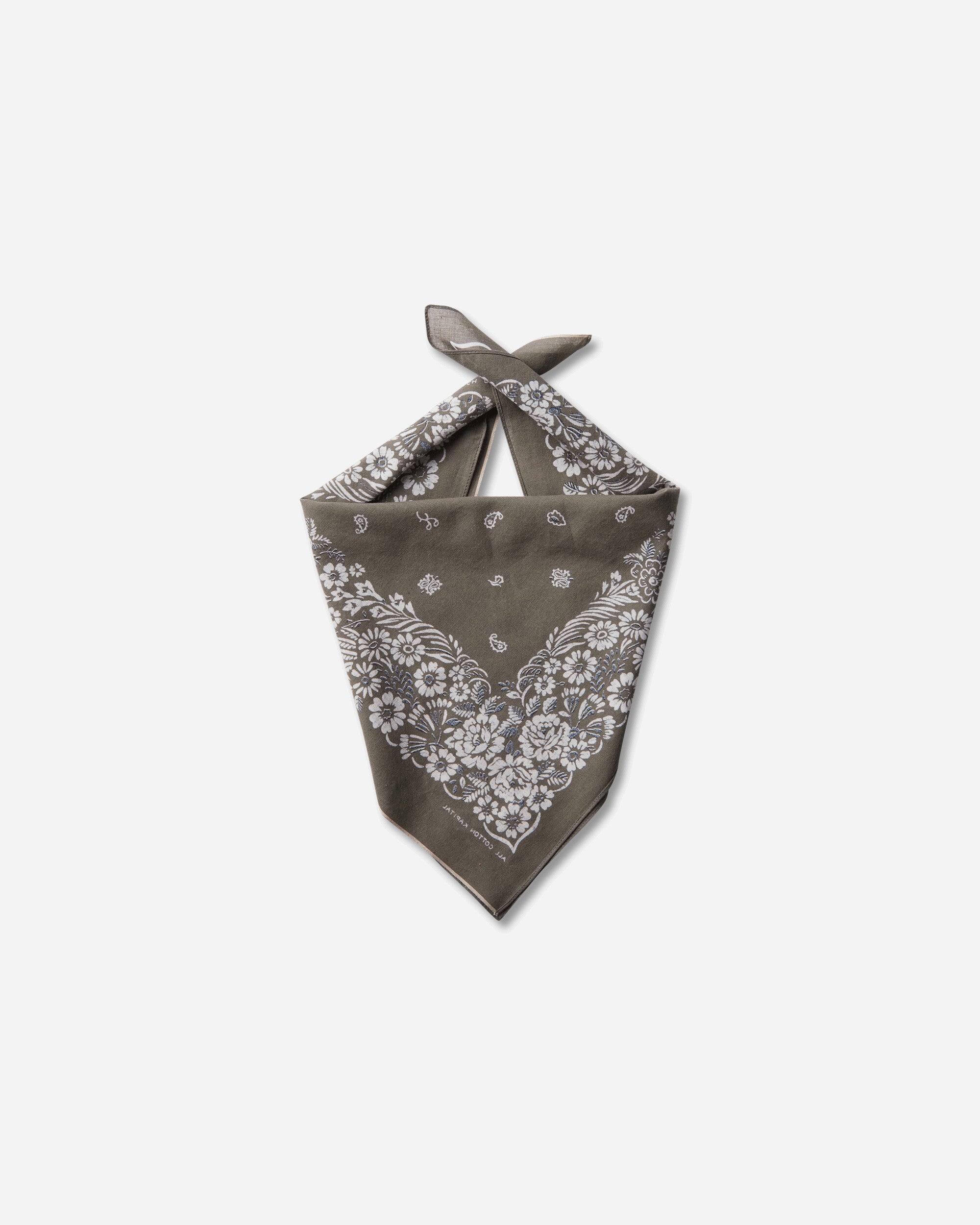 KAPITAL Fastcolor Selvedge Bandanna (Churchill Garden) 20X20 Khaki Gloves and Scarves Bandanas K2508BA507 KHAKI