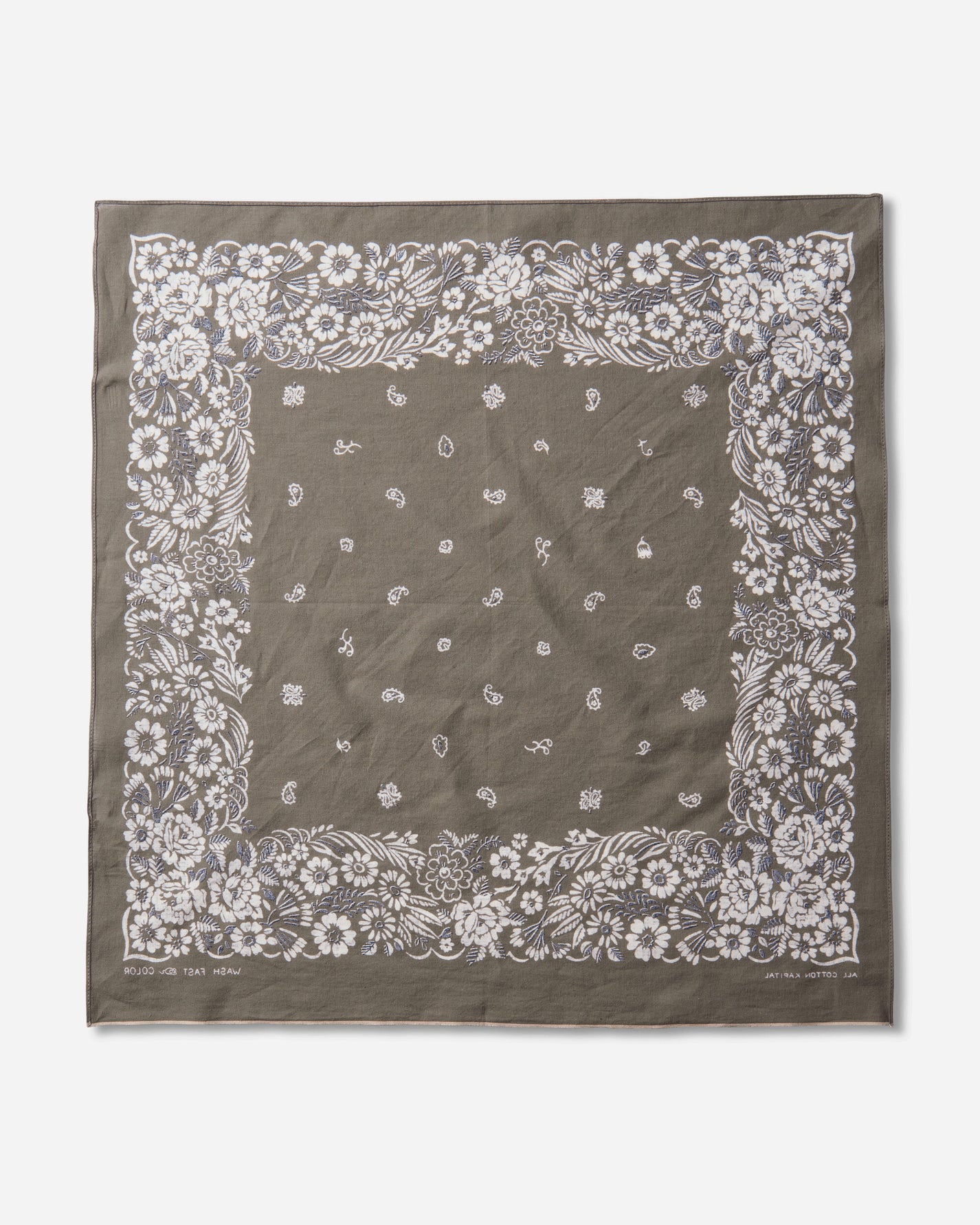 KAPITAL Fastcolor Selvedge Bandanna (Churchill Garden) 20X20 Khaki Gloves and Scarves Bandanas K2508BA507 KHAKI