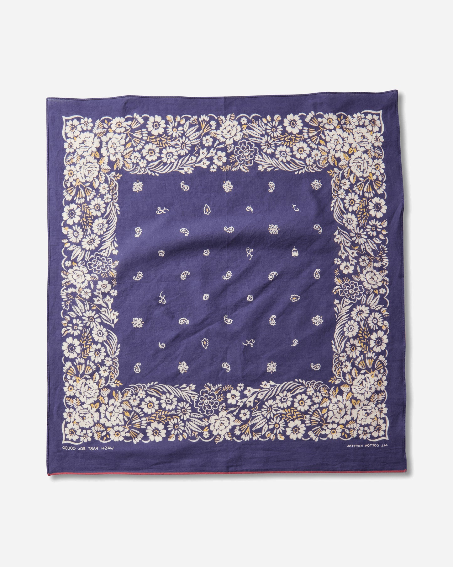KAPITAL Fastcolor Selvedge Bandanna (Churchill Garden) 20X20 Purple Gloves and Scarves Bandanas K2508BA507 PURPLE