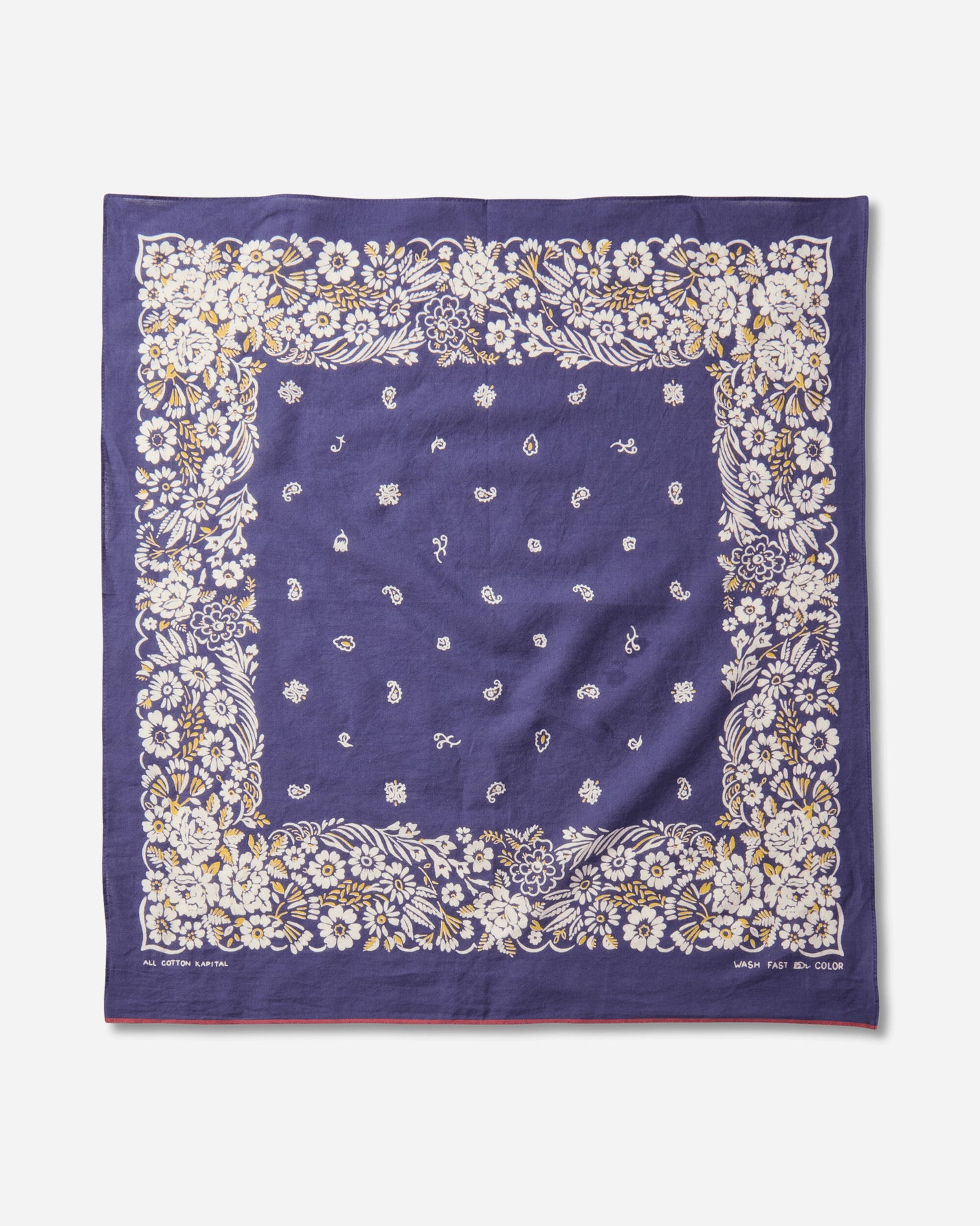 KAPITAL Fastcolor Selvedge Bandanna (Churchill Garden) 20X20 Purple Gloves and Scarves Bandanas K2508BA507 PURPLE