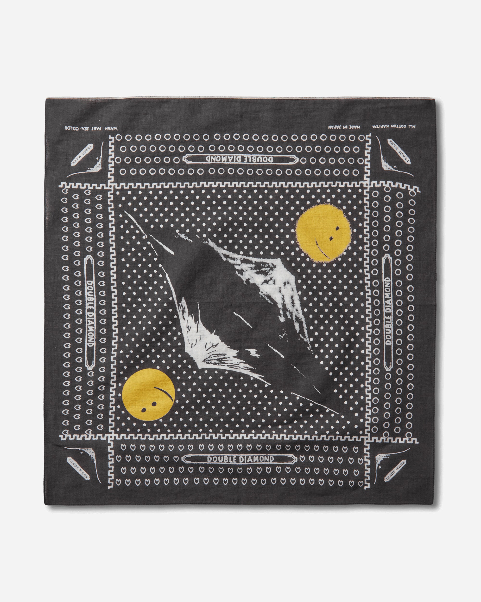 KAPITAL Fastcolor Selvedge Bandanna (Mirrored Fuji Profile Rainbowy) Black Gloves and Scarves Bandanas EK-1404BAB BLACK