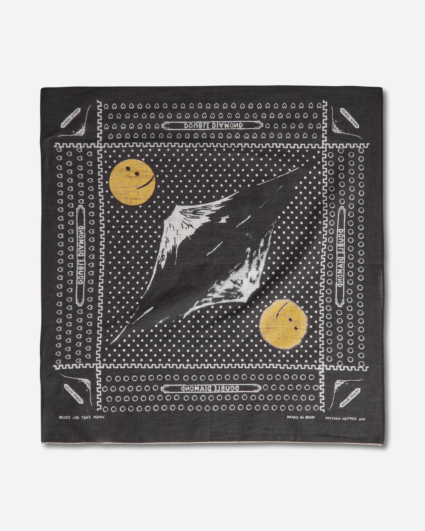 KAPITAL Fastcolor Selvedge Bandanna (Mirrored Fuji Profile Rainbowy) Black Gloves and Scarves Bandanas EK-1404BAB BLACK