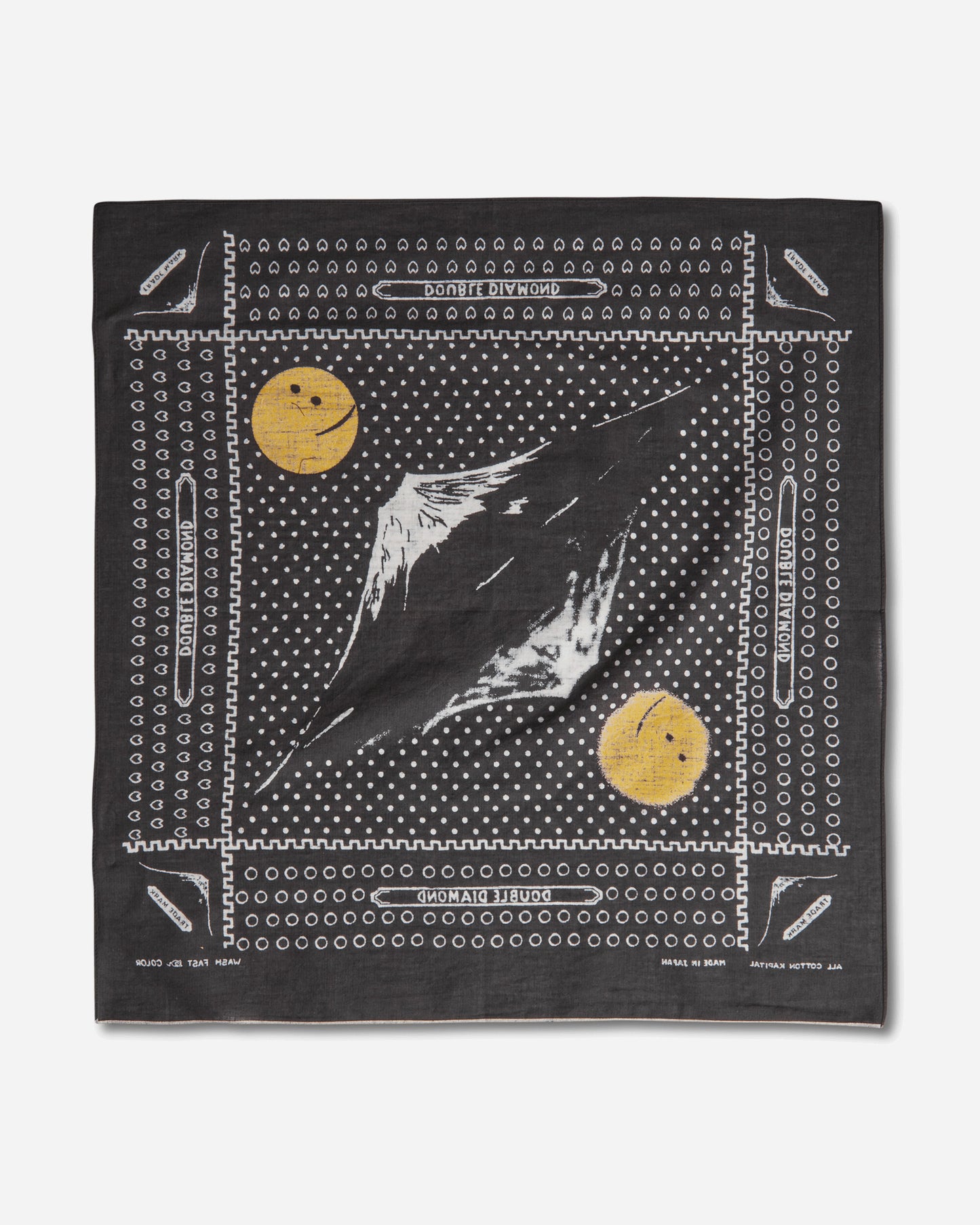 KAPITAL Fastcolor Selvedge Bandanna (Mirrored Fuji Profile Rainbowy) Black Gloves and Scarves Bandanas EK-1404BAB BLACK