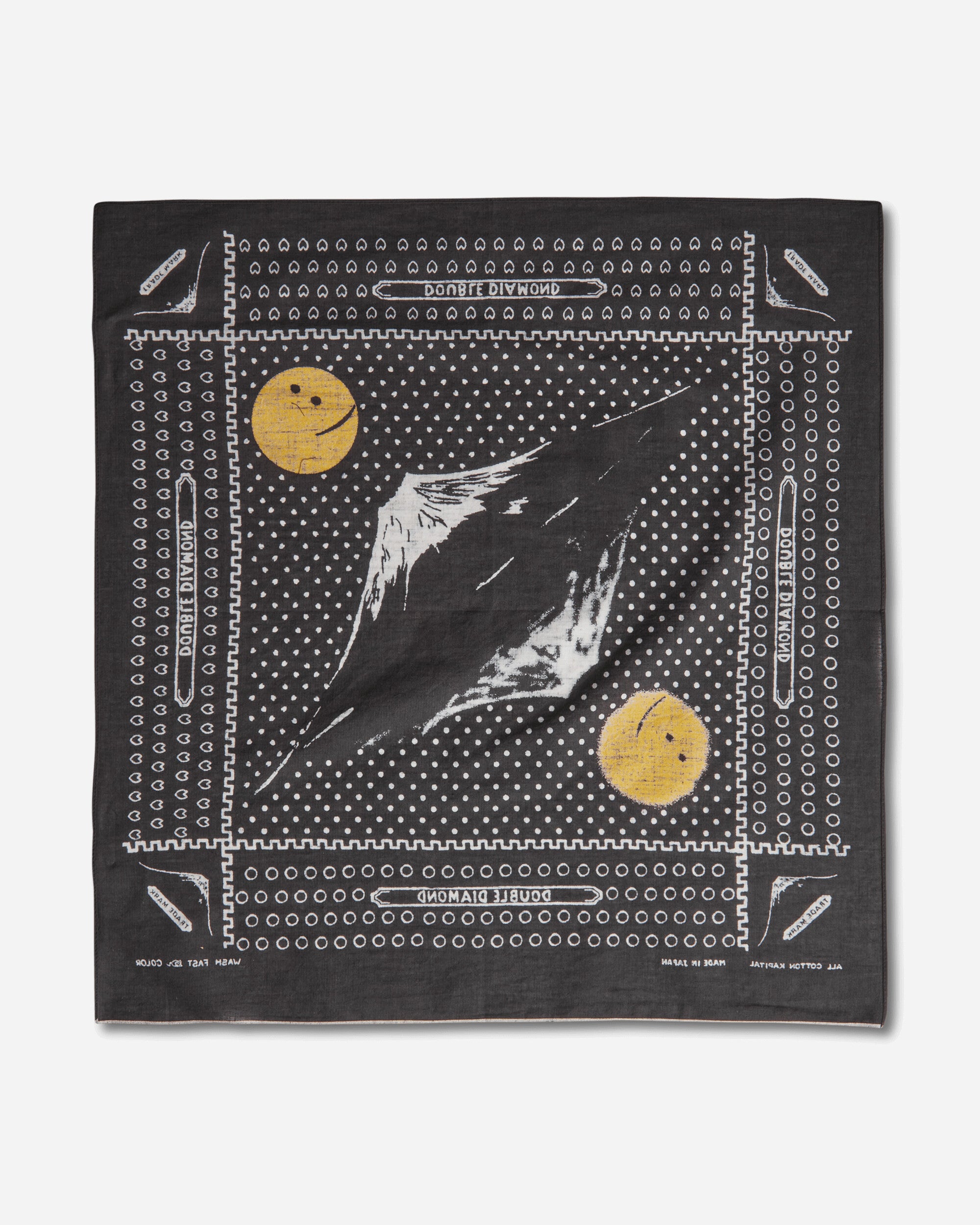 KAPITAL Fastcolor Selvedge Bandanna (Mirrored Fuji Profile Rainbowy) Black Gloves and Scarves Bandanas EK-1404BAB BLACK