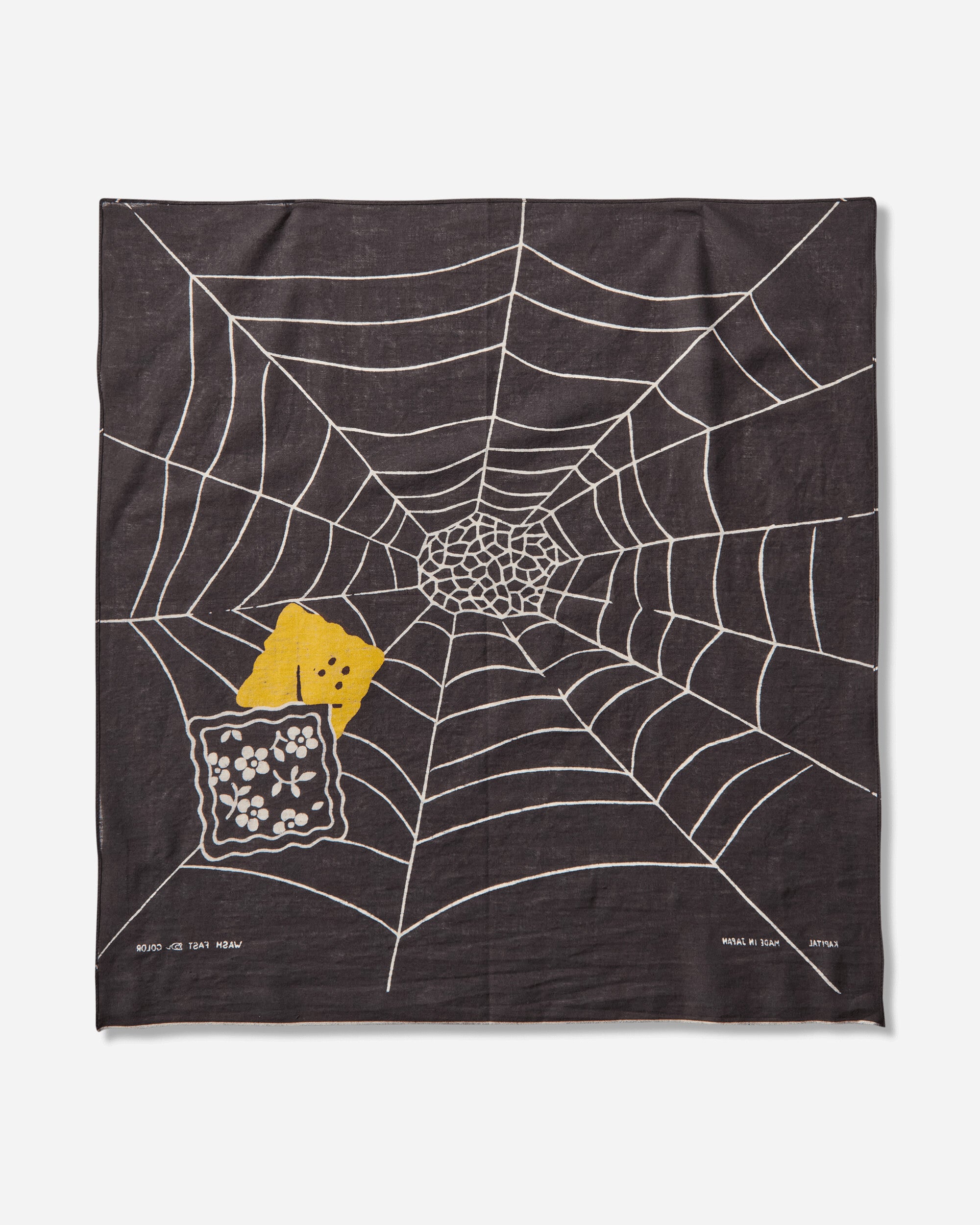 KAPITAL Fastcolor Selvedge Bandanna (Spider Peckish Rainbowy) Black Gloves and Scarves Bandanas K2504BA529 BLACK