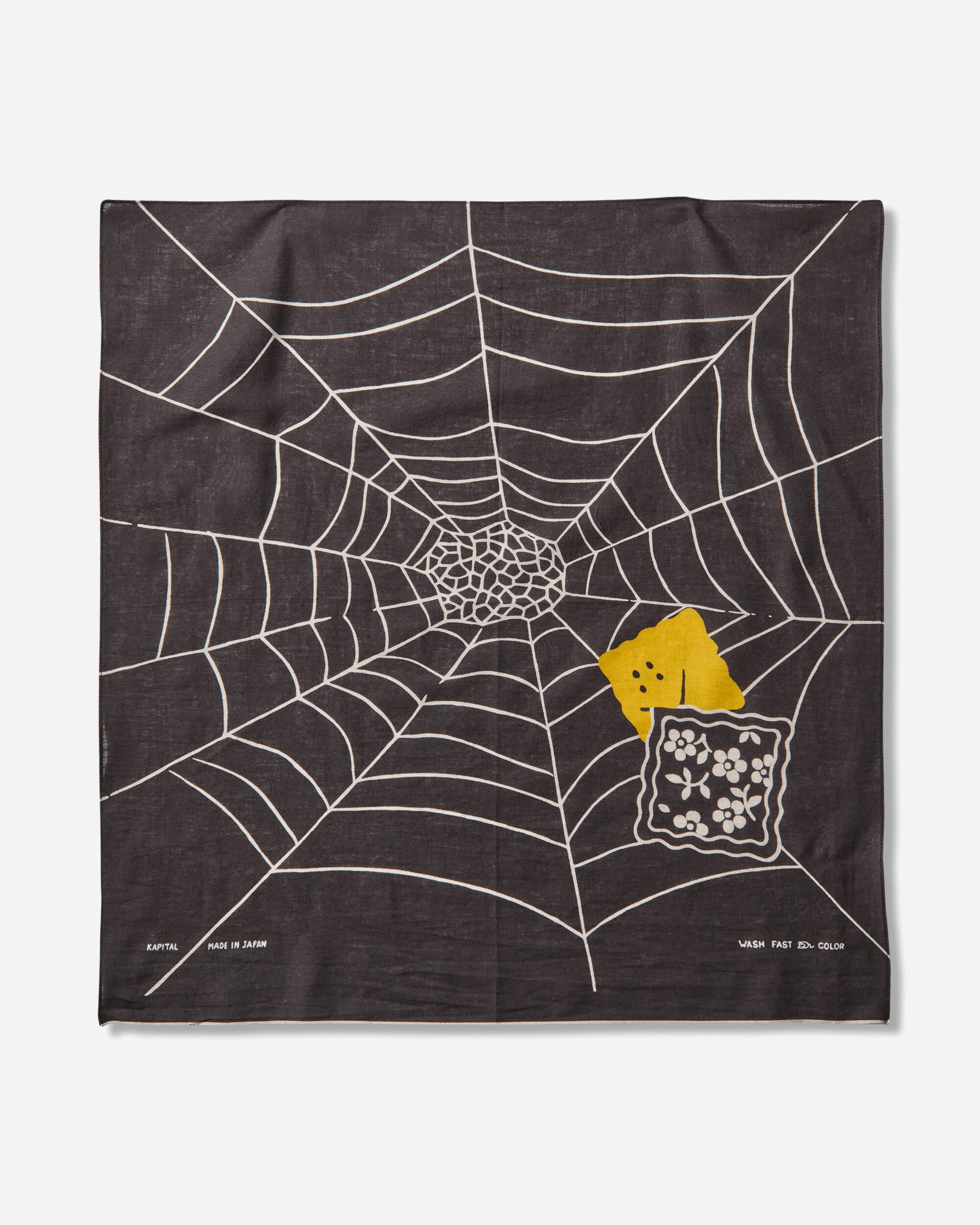 KAPITAL Fastcolor Selvedge Bandanna (Spider Peckish Rainbowy) Black Gloves and Scarves Bandanas K2504BA529 BLACK
