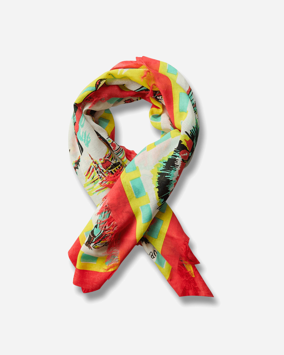 KAPITAL Rayon Fringe Stole Yukon Life Map 40In X 40In Ecru Gloves and Scarves Scarves and Warmneck K2510XM544 ECRU