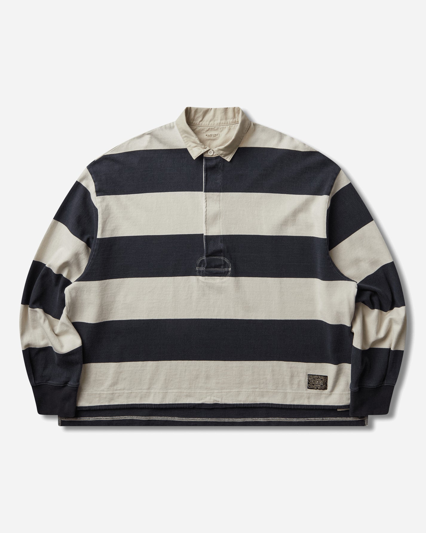 KAPITAL Jail Stripe Jersey Big Rugger Shirt Black - Ecru Sweatshirts Crewneck K2503LC114 BLKXECR