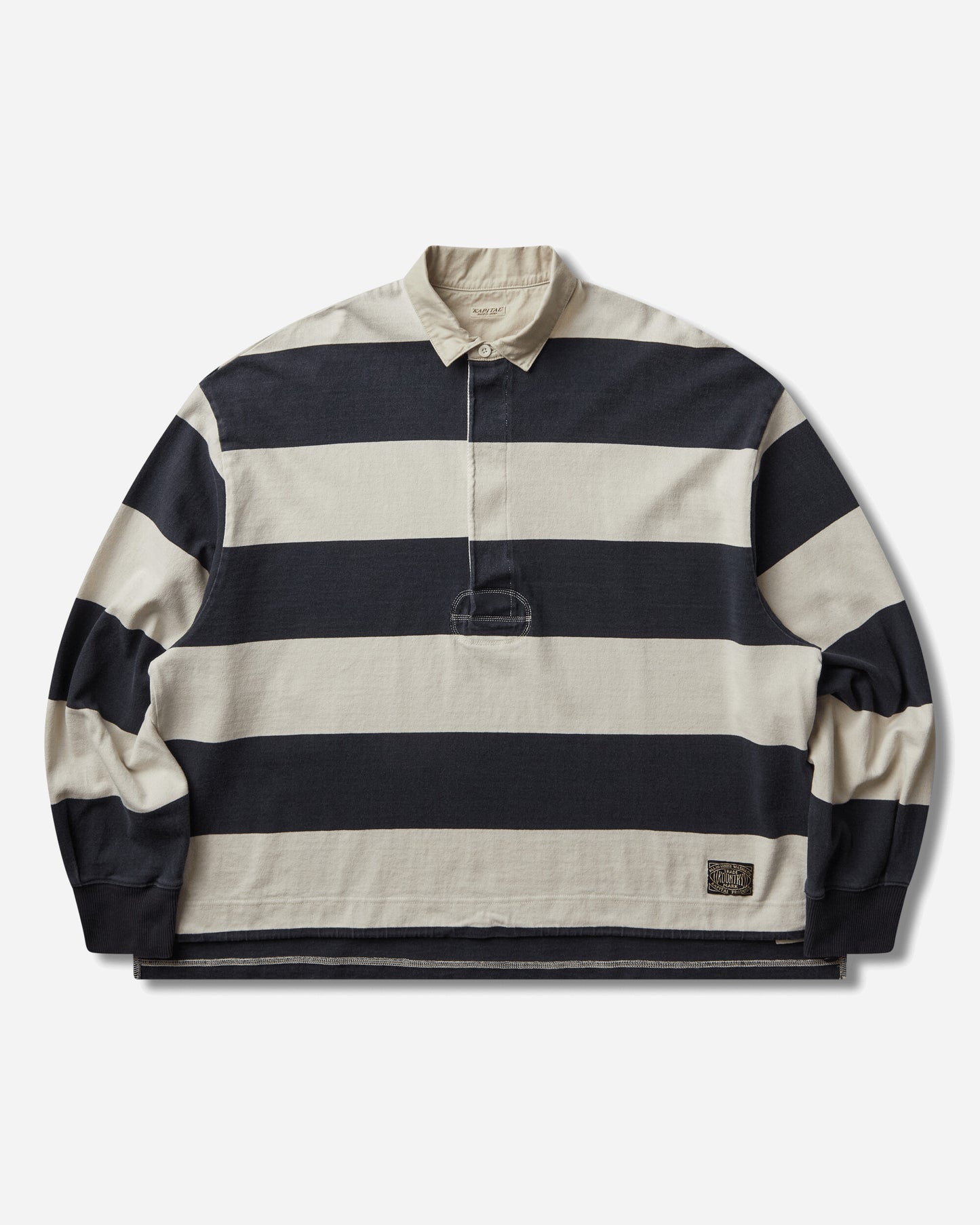 KAPITAL Jail Stripe Jersey Big Rugger Shirt Black - Ecru Sweatshirts Crewneck K2503LC114 BLKXECR