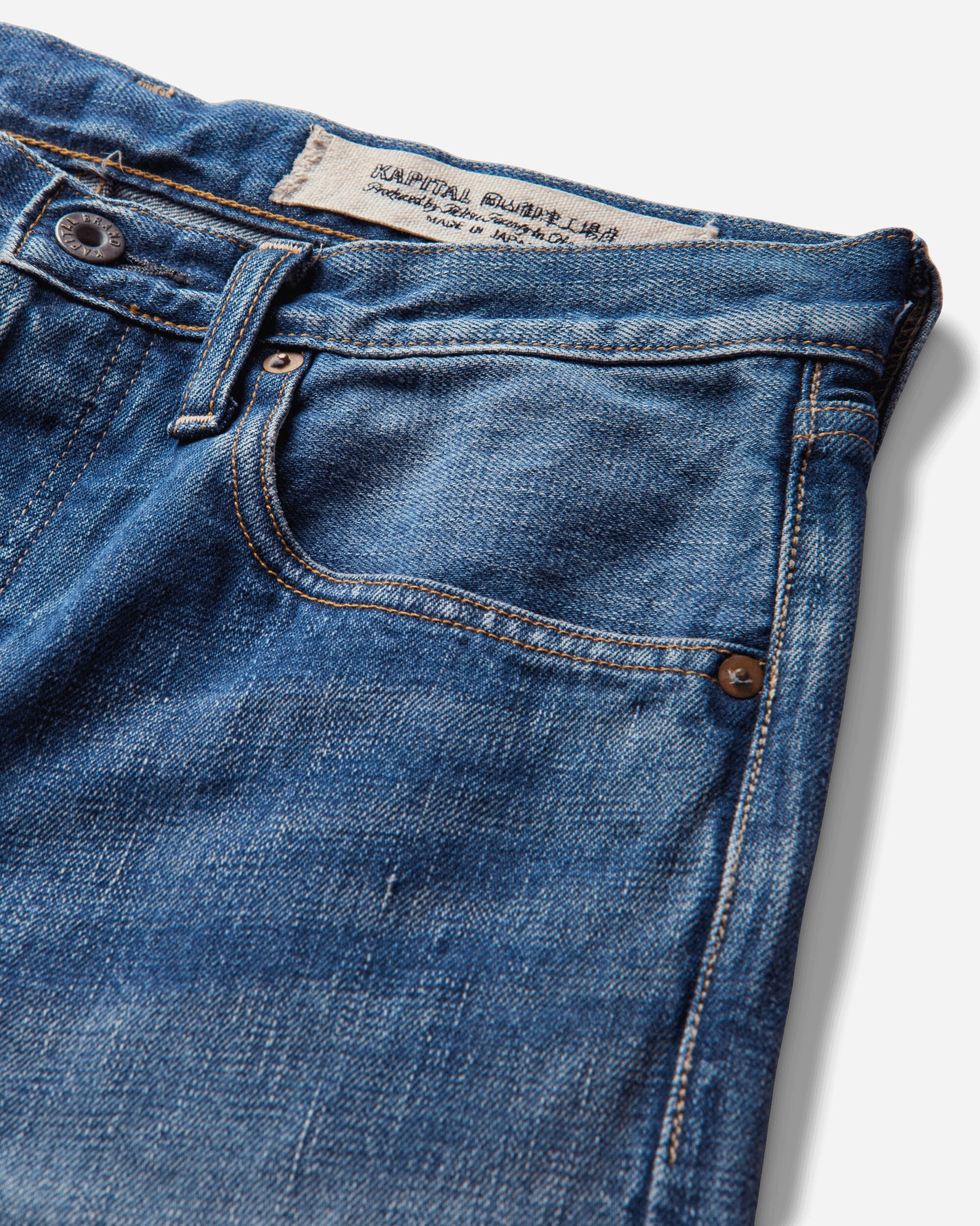 KAPITAL 13.5Oz Zimbabwe Denim 5P Monkey Th (Pro) Washed Indigo Pants Denim K2502LP008 PRO