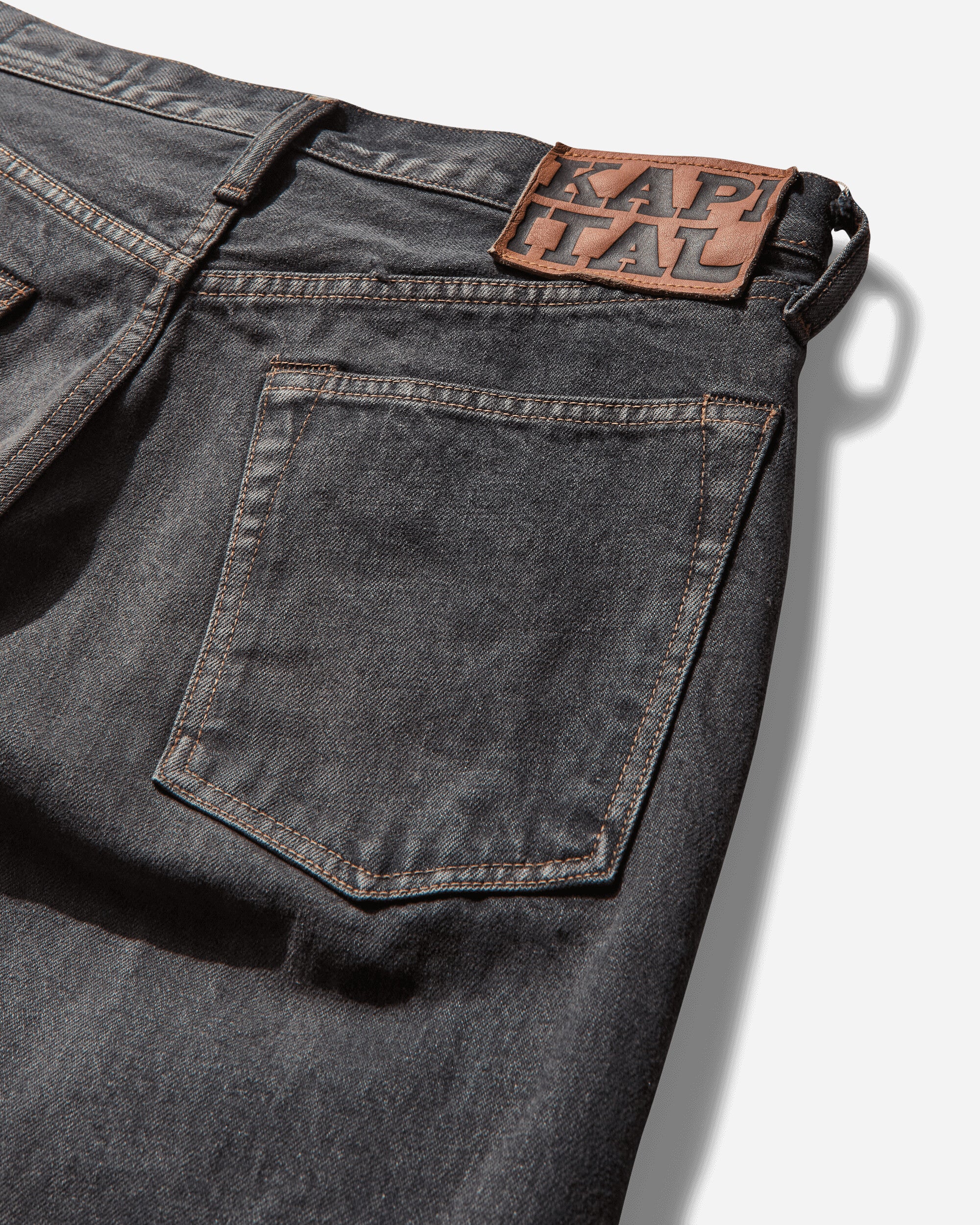 KAPITAL 14Oz Blk Denim 5P Monkey Cisco Studs Black Pants Denim EK-1243LPA BLACK