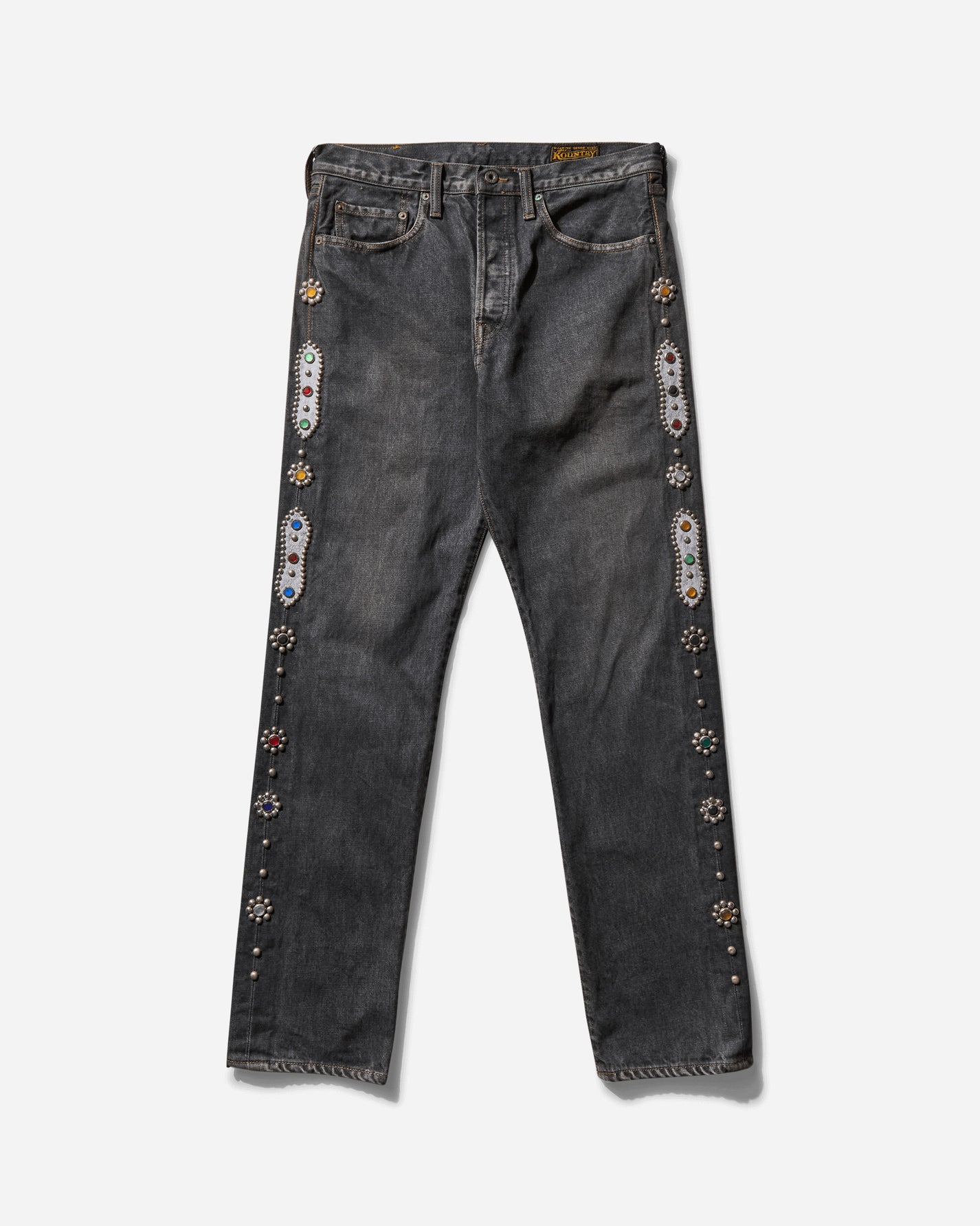 KAPITAL 14Oz Blk Denim 5P Monkey Cisco Studs Black Pants Denim EK-1243LPA BLACK
