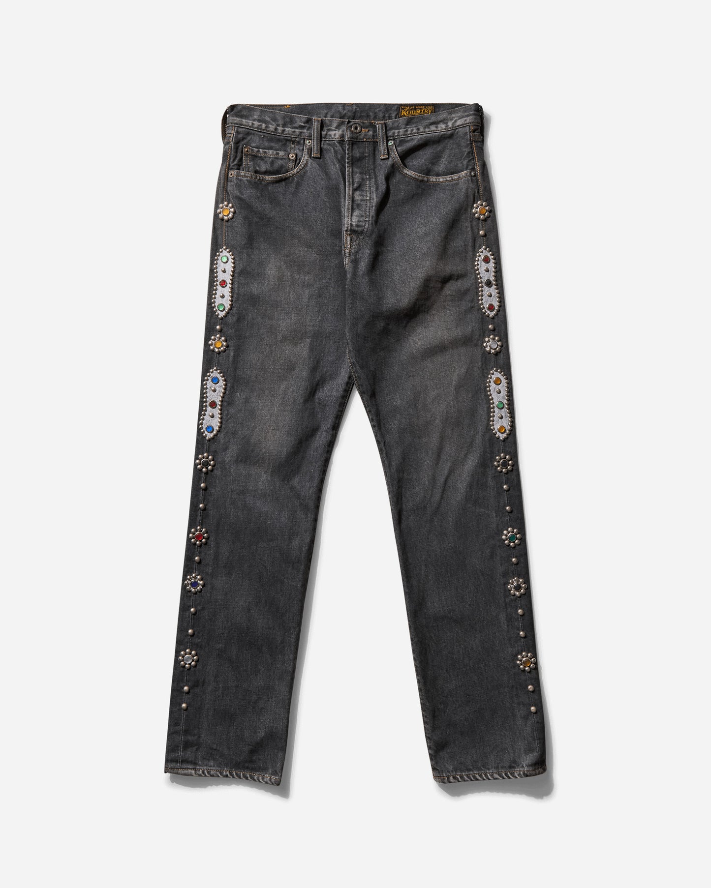 KAPITAL 14Oz Blk Denim 5P Monkey Cisco Studs Black Pants Denim EK-1243LPA BLACK