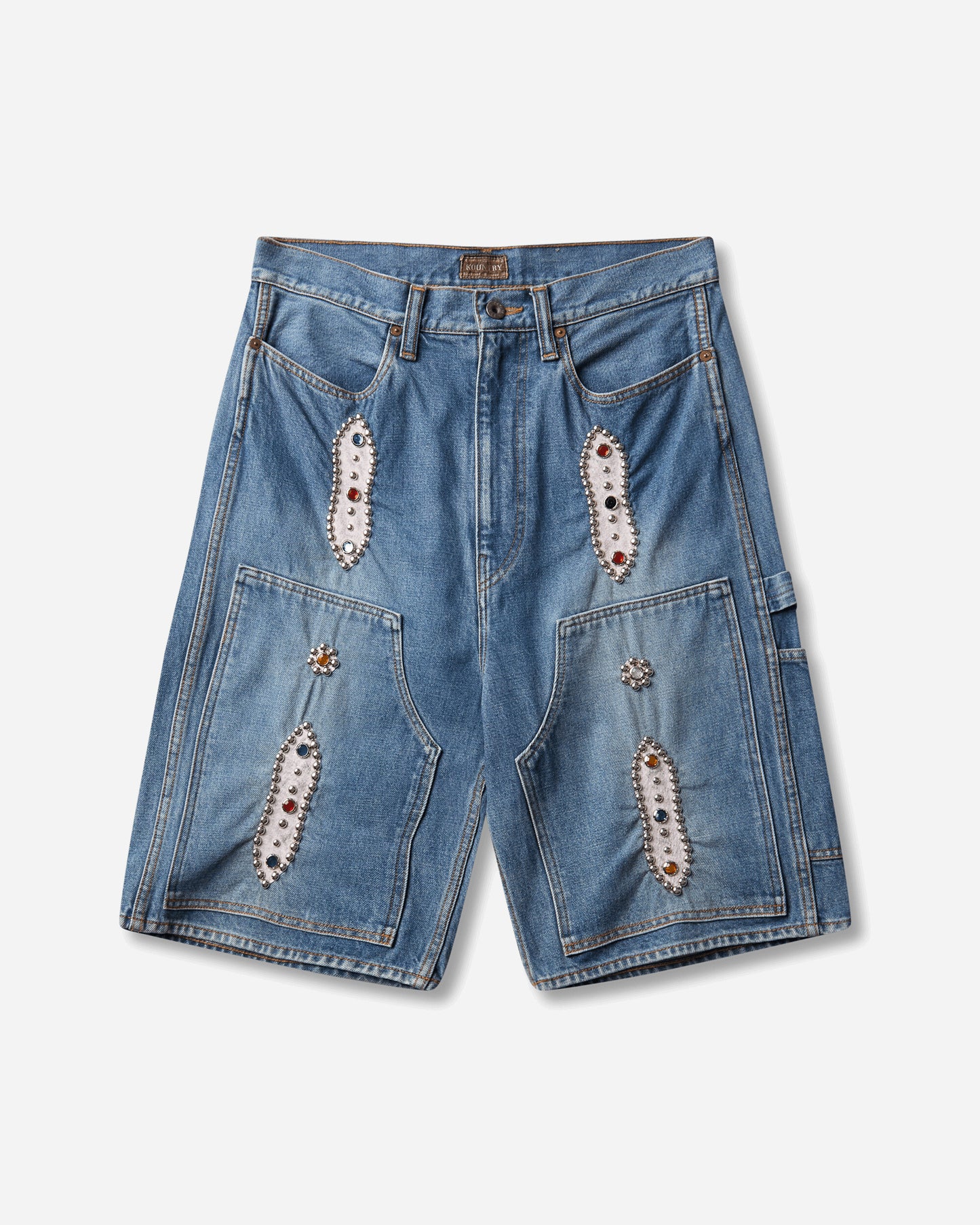 KAPITAL 14Oz Denim Shorts (Studs Remake) Washed Indigo Shorts Denim Short EK-1626SP PRO