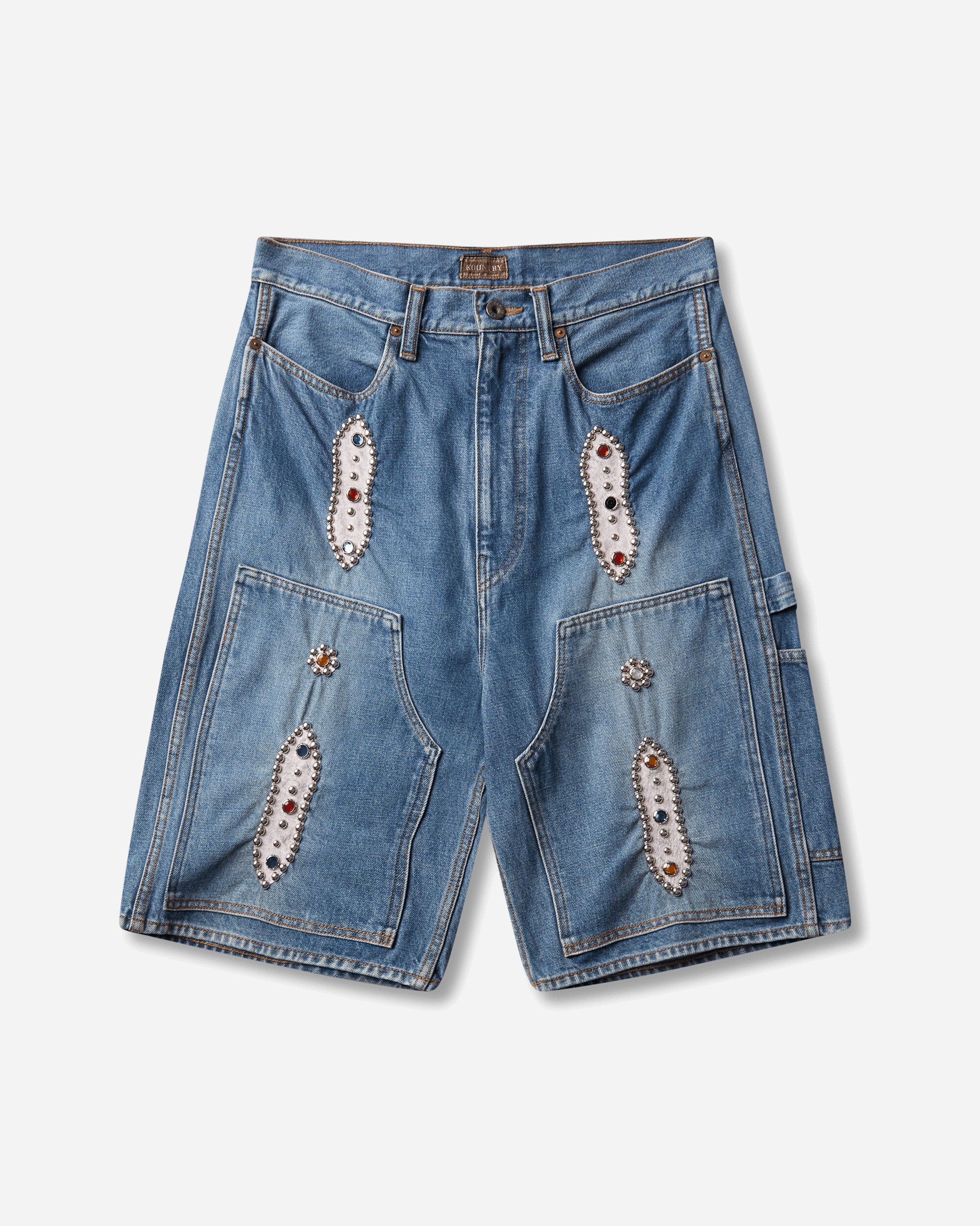 KAPITAL 14Oz Denim Shorts (Studs Remake) Washed Indigo Shorts Denim Short EK-1626SP PRO